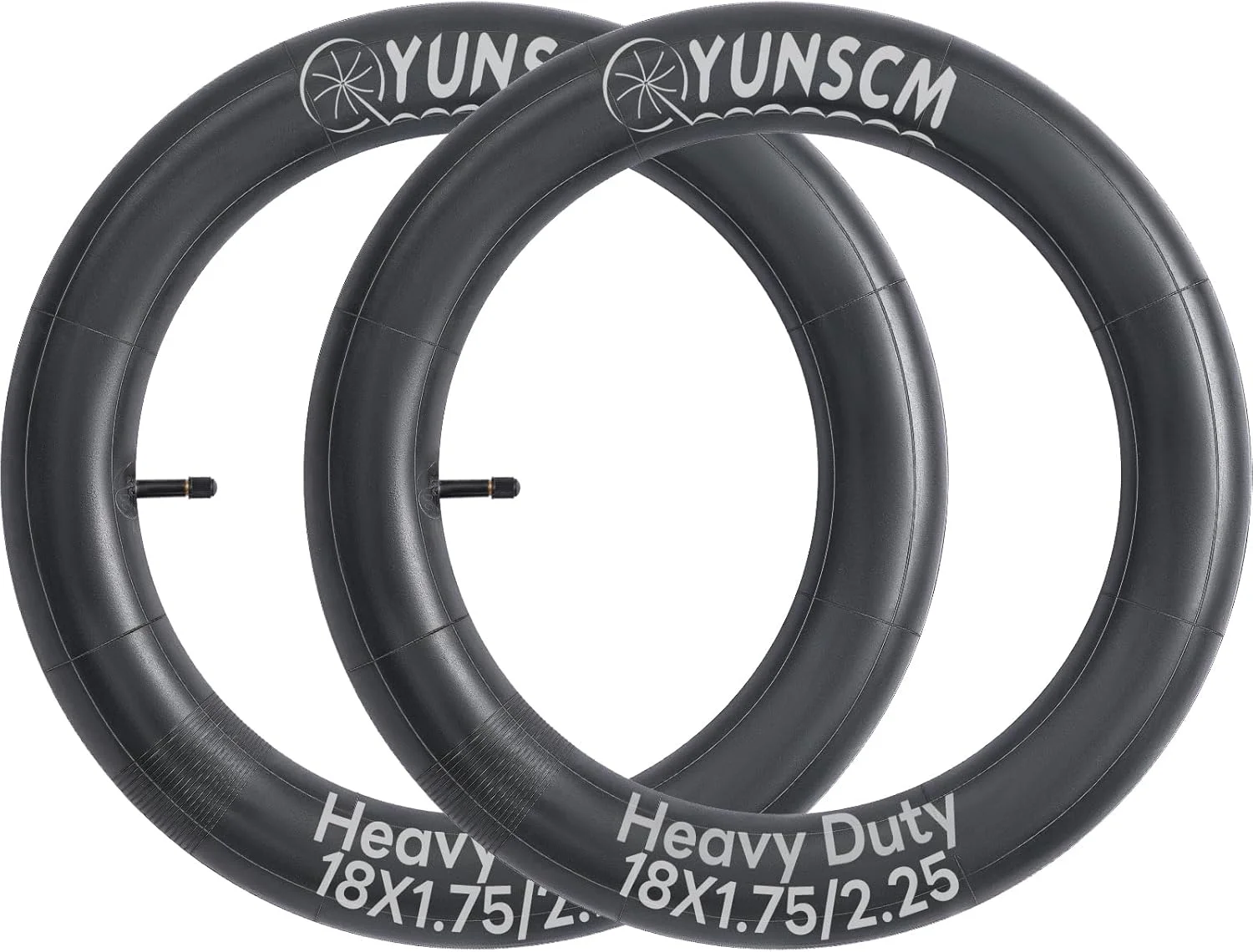 تیوب دوچرخه YUNSCM مدل 18 اینچی سنگین، بسته 2 عددی، مناسب سایزهای 1.5-1.90 / 1.75-2.25 با والف AV32mm، جایگزین برای تیوب های دوچرخه 18x1.50 18x1.75 18x1.90 18x2.1 18x2.125 18x2.25
