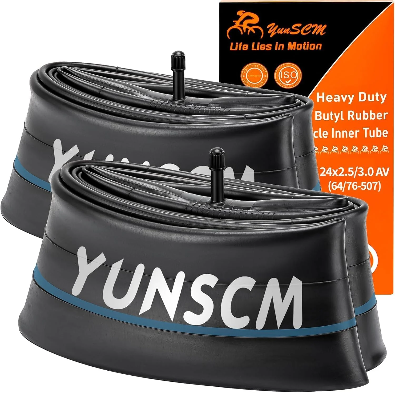 تیوب لاستیک پهن 24 اینچی، بسته 2 عددی، سایز 2.5/3.0، والف AV 32 میلی‌متری، سازگار با لاستیک‌های 24 x 2.5، 24 x 2.6، 24 x 2.8، 24 x 3.0