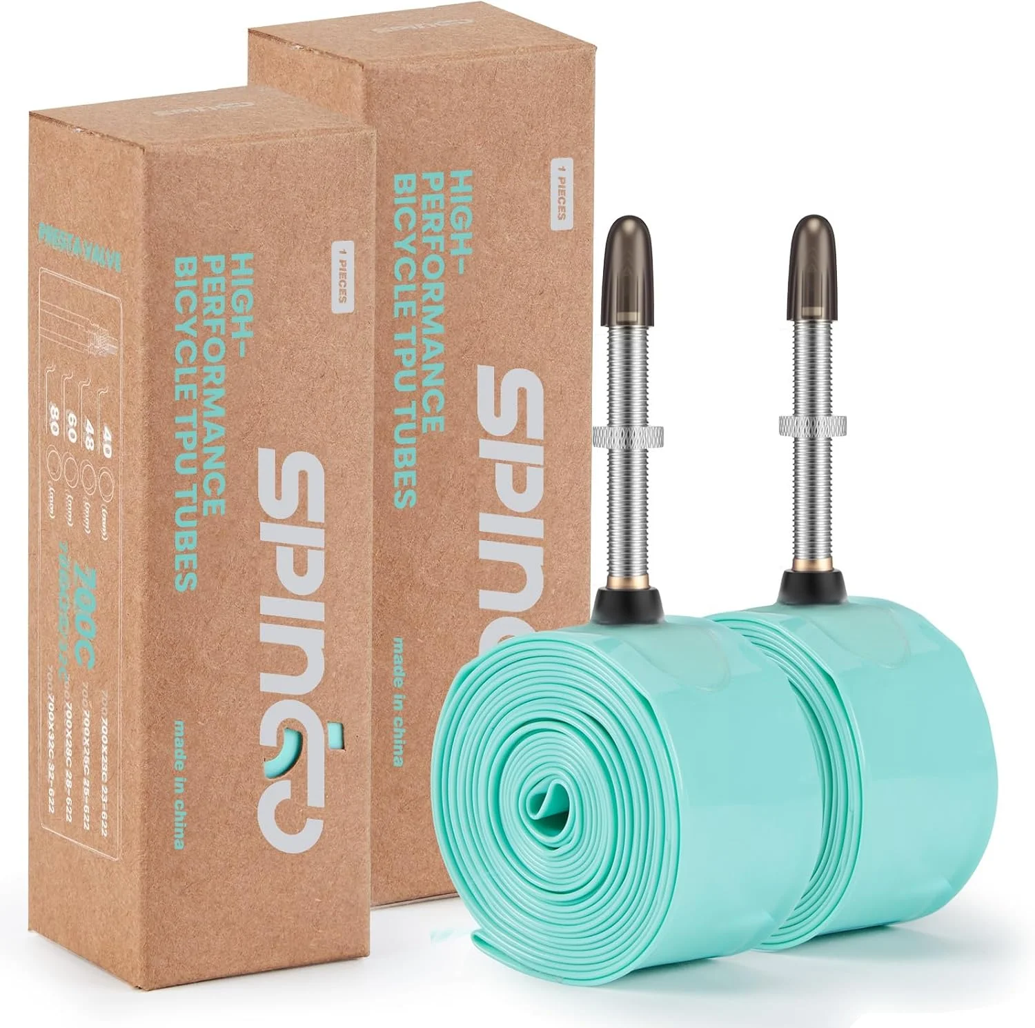 تیوپ داخلی فلزی SPINGO، بسته 2 عددی، 700C x 23c-32c با والف پرستا فلزی 80 میلی‌متری، تیوپ دوچرخه 700C سبک وزن