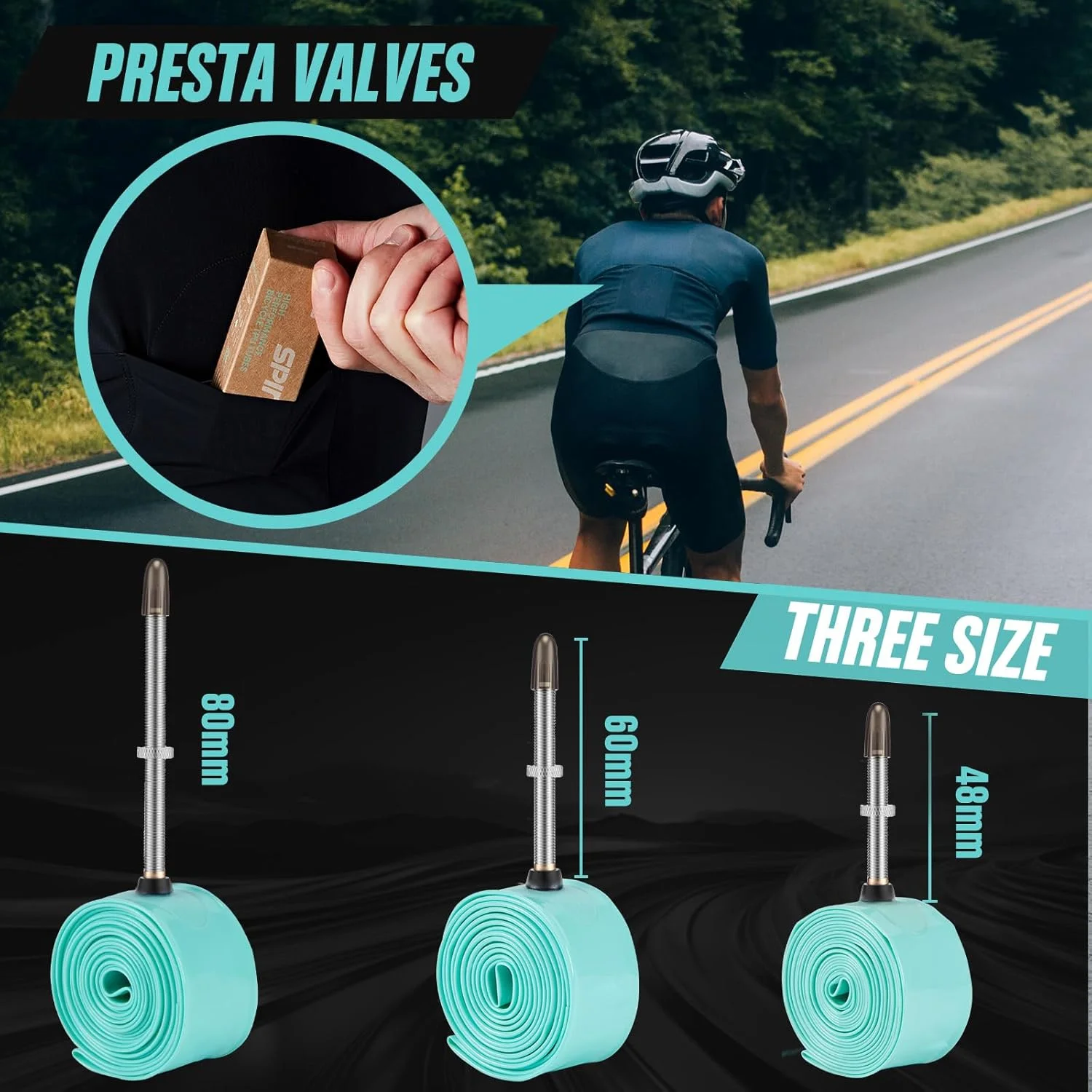 تیوپ داخلی فلزی SPINGO، بسته 2 عددی، 700C x 23c-32c با والف پرستا فلزی 80 میلیمتری، تیوپ دوچرخه 700C سبک وزن تیوپ داخلی فلزی SPINGO، بسته 2 عددی، 700C x 23c-32c با والف پرستا فلزی 80 میلیمتری، تیوپ دوچرخه 700C سبک وزن