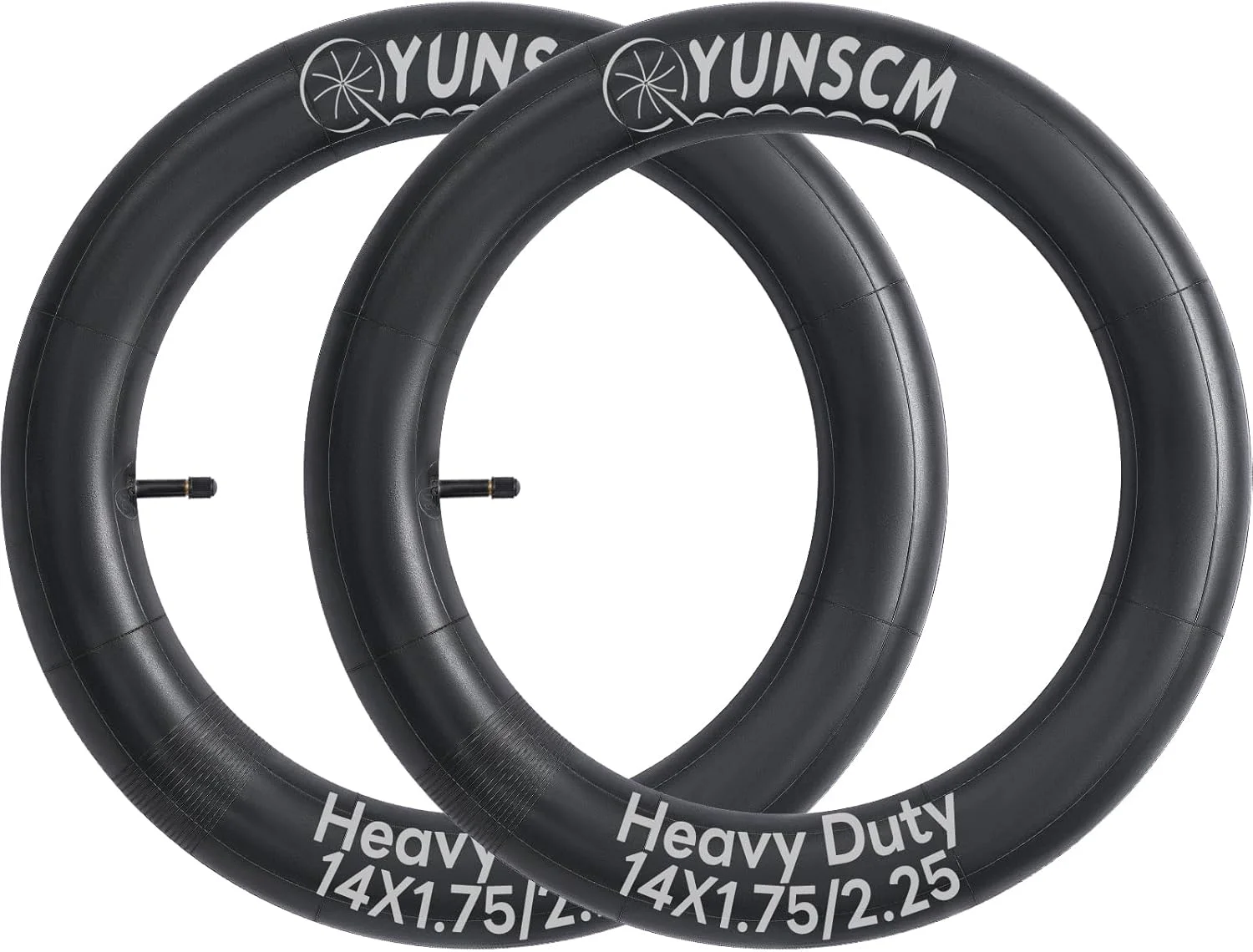 دو عدد تیوپ دوچرخه سنگین 14 اینچی، مناسب برای سایزهای 14x1.75، 14x1.95، 14x2.0، 14x2.10، 14x2.125، 14x2.20، 14x2.25. ساخته شده از لاستیک بوتیل با کیفیت، سازگار با لاستیک های دوچرخه 14 x1.75-2.25 با والف AV32mm Schrader