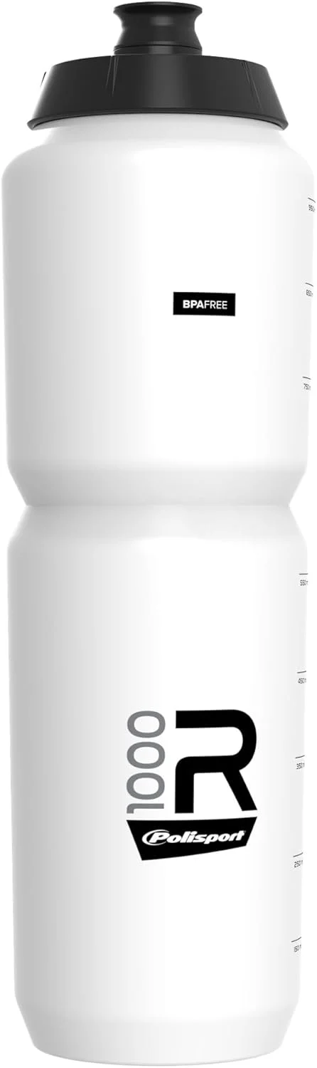 بطری دوچرخه پلی‌اسپورت مدل R1000 از مجموعه R با ظرفیت 1000 میلی‌لیتر، بطری نوشیدنی بدون BPA برای دوچرخه‌سواران، سفید