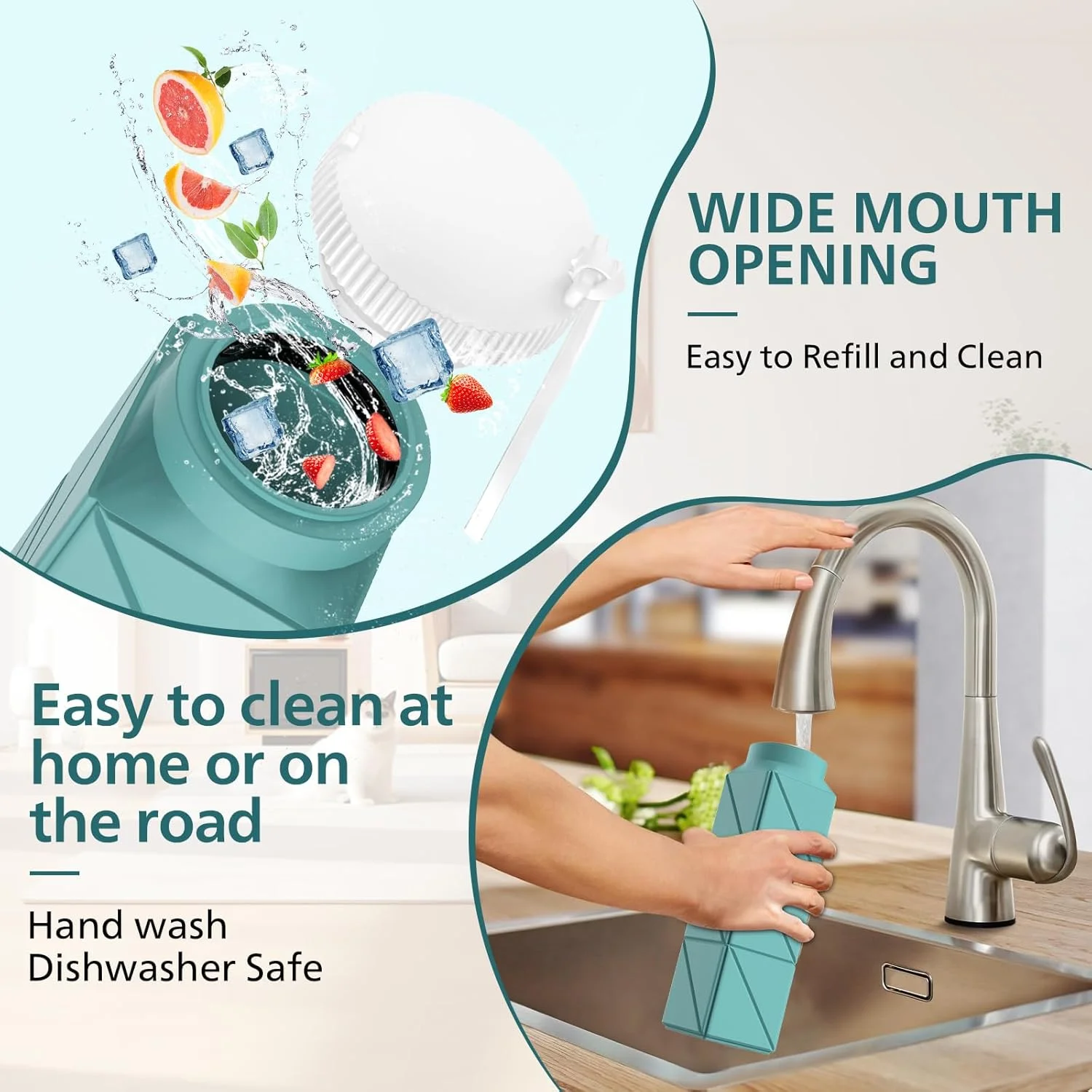 بطری آب تاشو 610 میلی لیتری، بطری آب سیلیکونی سبک وزن و قابل استفاده مجدد بدون BPA، ضد نشت، 20.6 اونس، مناسب سفر، باشگاه، پیاده روی، دفتر، کمپینگ، ورزش در فضای باز - سبز بطری آب تاشو 610 میلی لیتری، بطری آب سیلیکونی سبک وزن و قابل استفاده مجدد بدون BPA، ضد نشت، 20.6 اونس، مناسب سفر، باشگاه، پیاده روی، دفتر، کمپینگ، ورزش در فضای باز - سبز