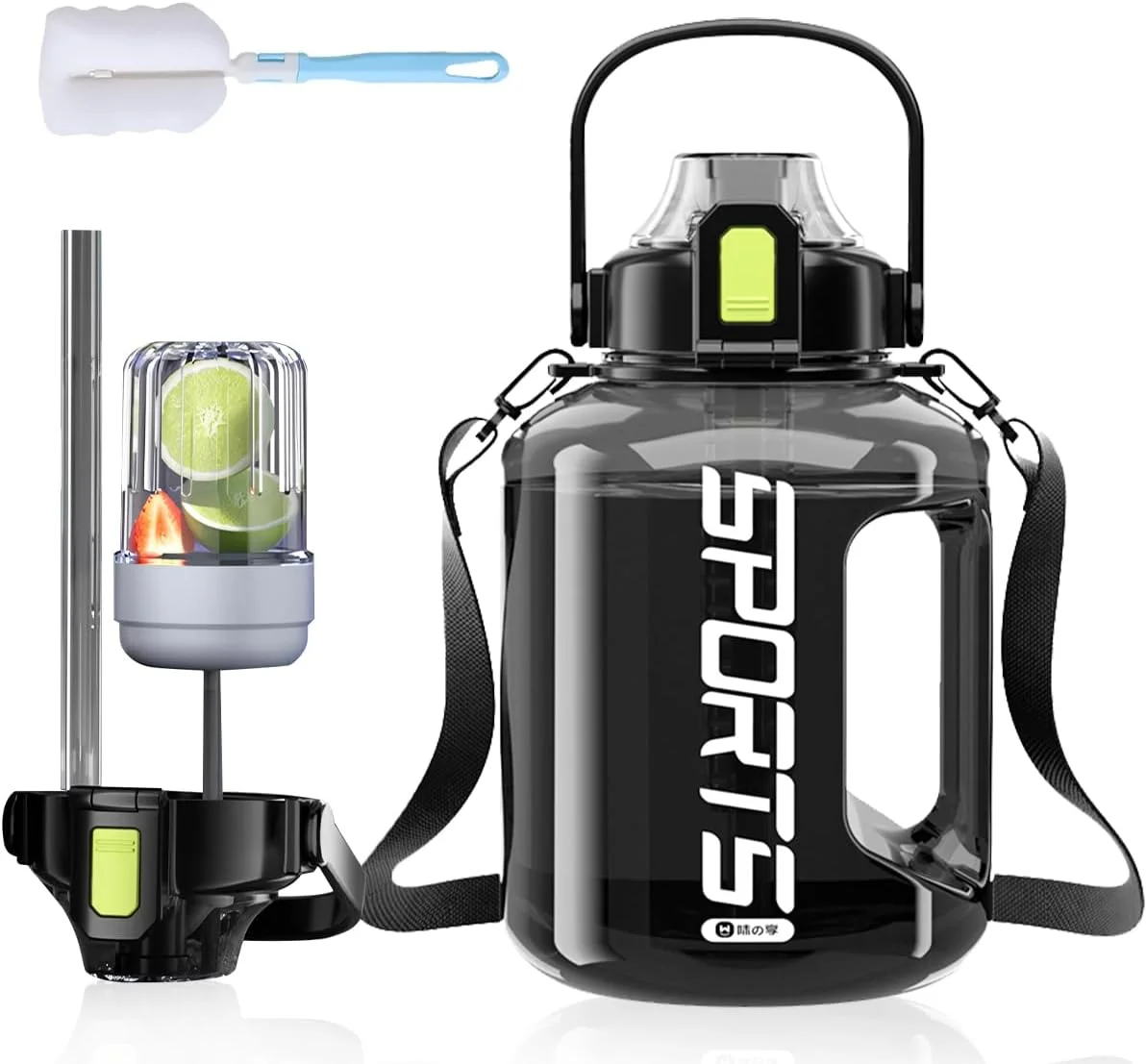 بطری آب ورزشی 3 لیتری با نی، قمقمه بزرگ ضد نشت، بطری آب بزرگ قابل حمل با یک کلیک بازشو، دارای دسته حمل و صافی جداشدنی برای بزرگسالان، ورزشگاه، تناسب اندام، تمرینات فضای باز