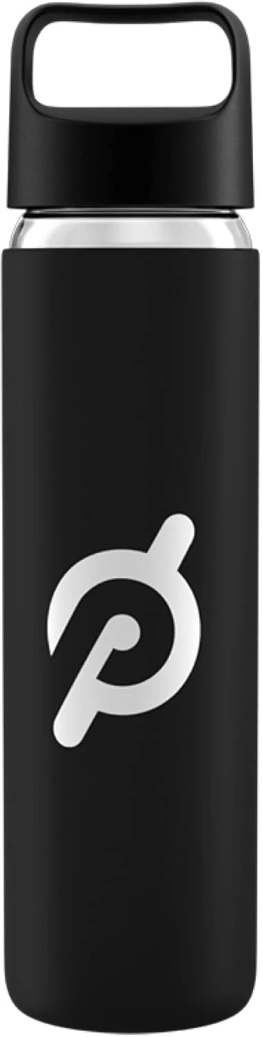 بطری آب شیشه ای پلوتون | بطری ۴۷۳ میلی لیتری با روکش سیلیکونی ضد لغزش، درب پیچی آسان و دسته مناسب حمل، مشکی