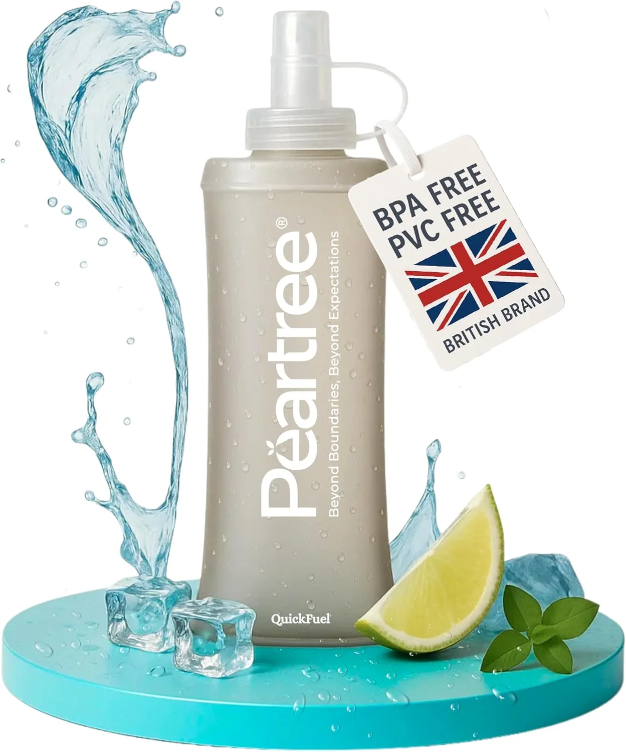 قمقمه نرم دوی کوئیک فیول Peartree با حجم 250 میلی لیتر - بطری آب تاشو و ضد نشت برای ماراتن، پیاده روی و دویدن در مسیرهای ناهموار - بطری آبرسانی دستی برای دوندگان و ورزش های فضای باز