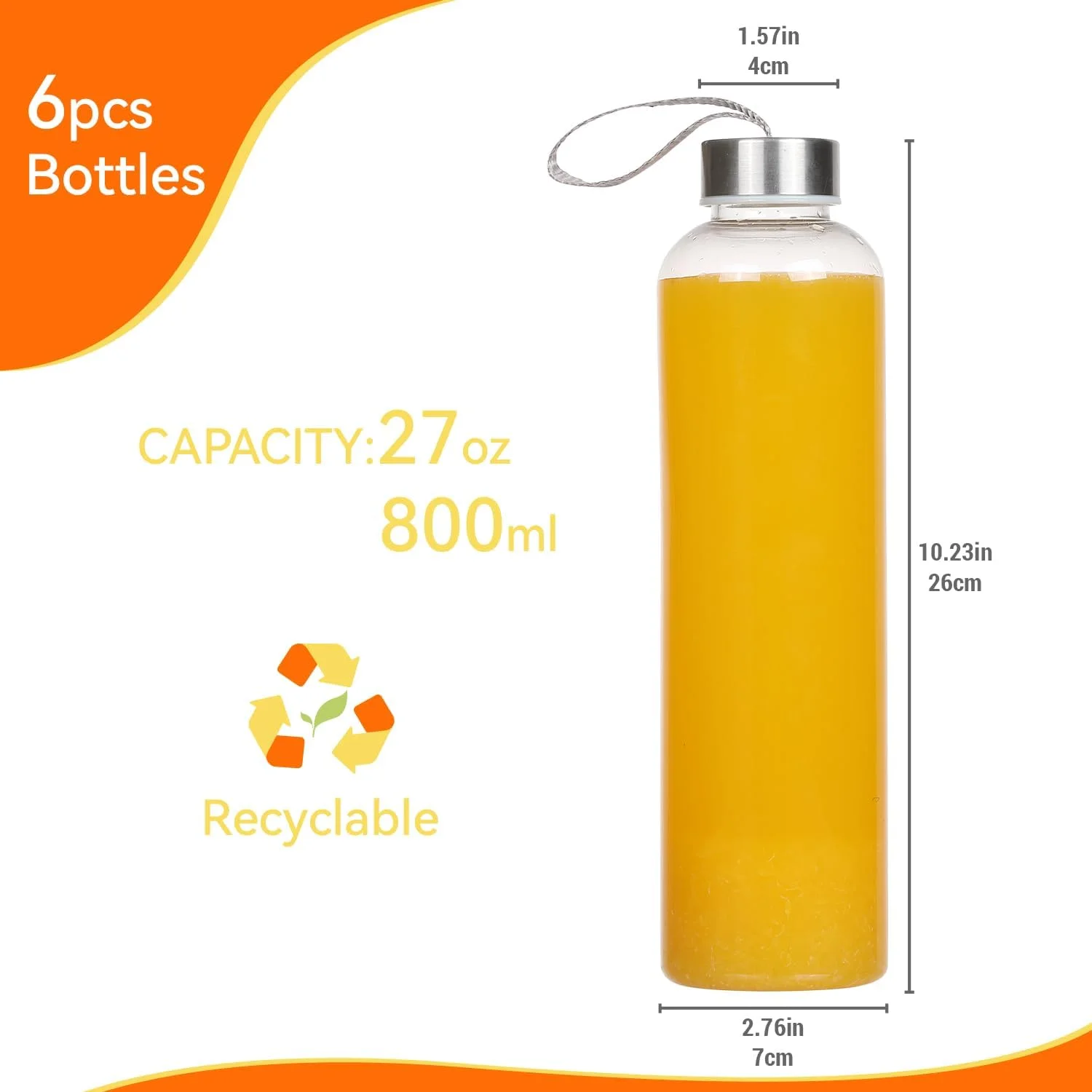 بطری آب شفاف 8 عددی با درب استیل ضد زنگ، 800 میلی لیتر، قابل استفاده مجدد، مناسب سفر و نگهداری نوشیدنی ها، آبمیوه و اسموتی (8 عدد) بطری آب شفاف 8 عددی با درب استیل ضد زنگ، 800 میلی لیتر، قابل استفاده مجدد، مناسب سفر و نگهداری نوشیدنی ها، آبمیوه و اسموتی (8 عدد)