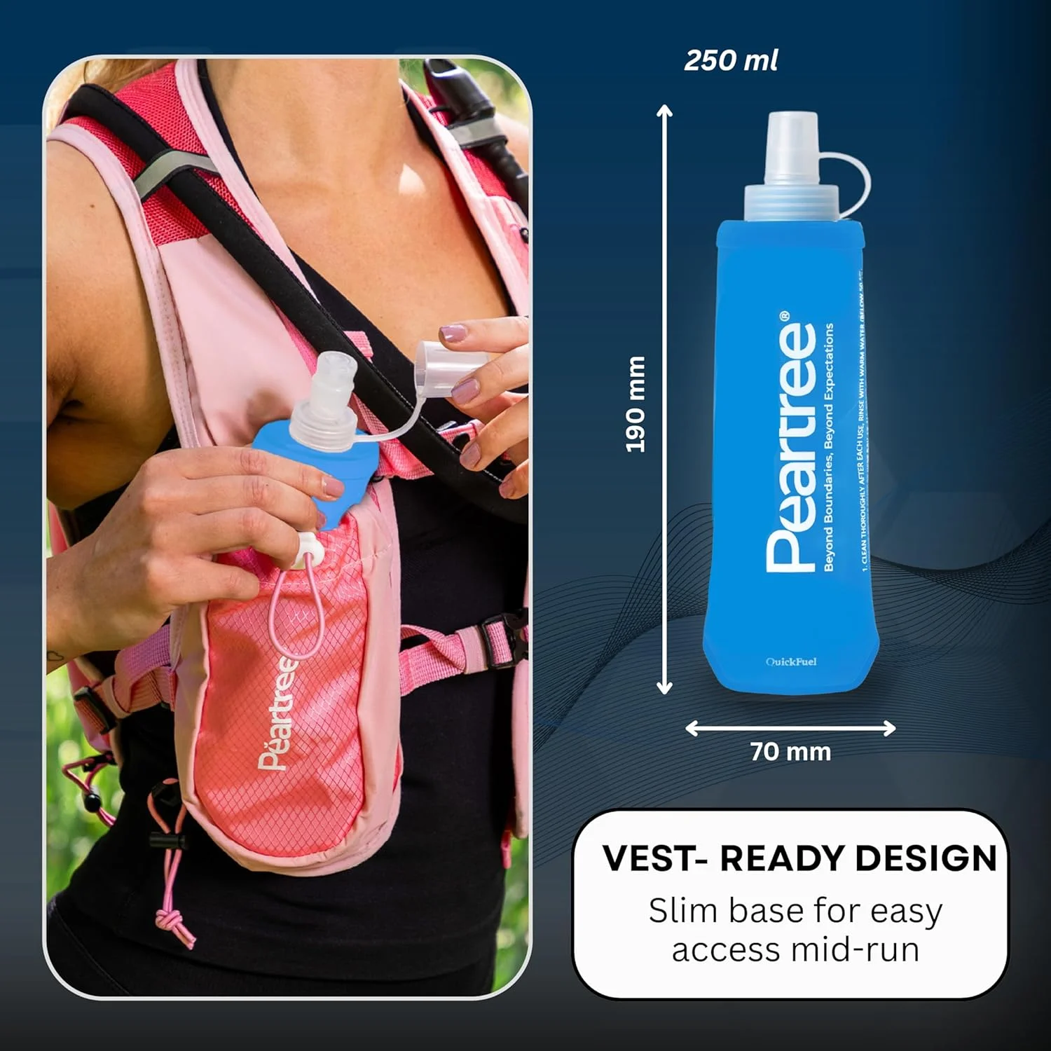 قمقمه نرم QuickFuel PEARTREE - بطری آب تاشو 250 میلی لیتری - بطری آب تاشو برای مسافرت، پیاده روی، دوچرخه سواری، ماراتن، دویدن - بطری آب بدون BPA و ضد نشت - بسته هیدراتاسیون قابل حمل قمقمه نرم QuickFuel PEARTREE - بطری آب تاشو 250 میلی لیتری - بطری آب تاشو برای مسافرت، پیاده روی، دوچرخه سواری، ماراتن، دویدن - بطری آب بدون BPA و ضد نشت - بسته هیدراتاسیون قابل حمل