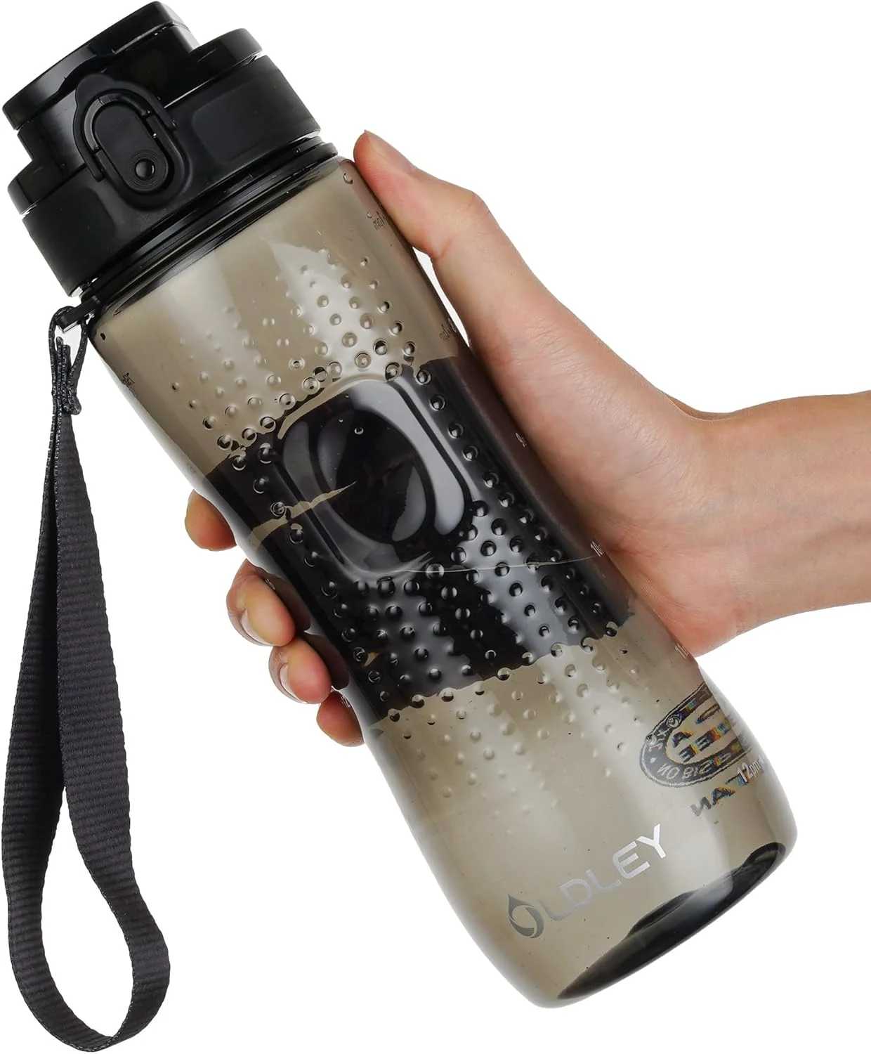 بطری آب ورزشی 750 میلی لیتری اولدلی، بطری نوشیدنی بدون BPA برای مدرسه، بطری آب پلاستیکی شفاف، ضد نشت، دارای فیلتر، بدون نی و دارای نشانگر زمان برای ورزشگاه، ورزش و دوچرخه سواری (مشکی شفاف)