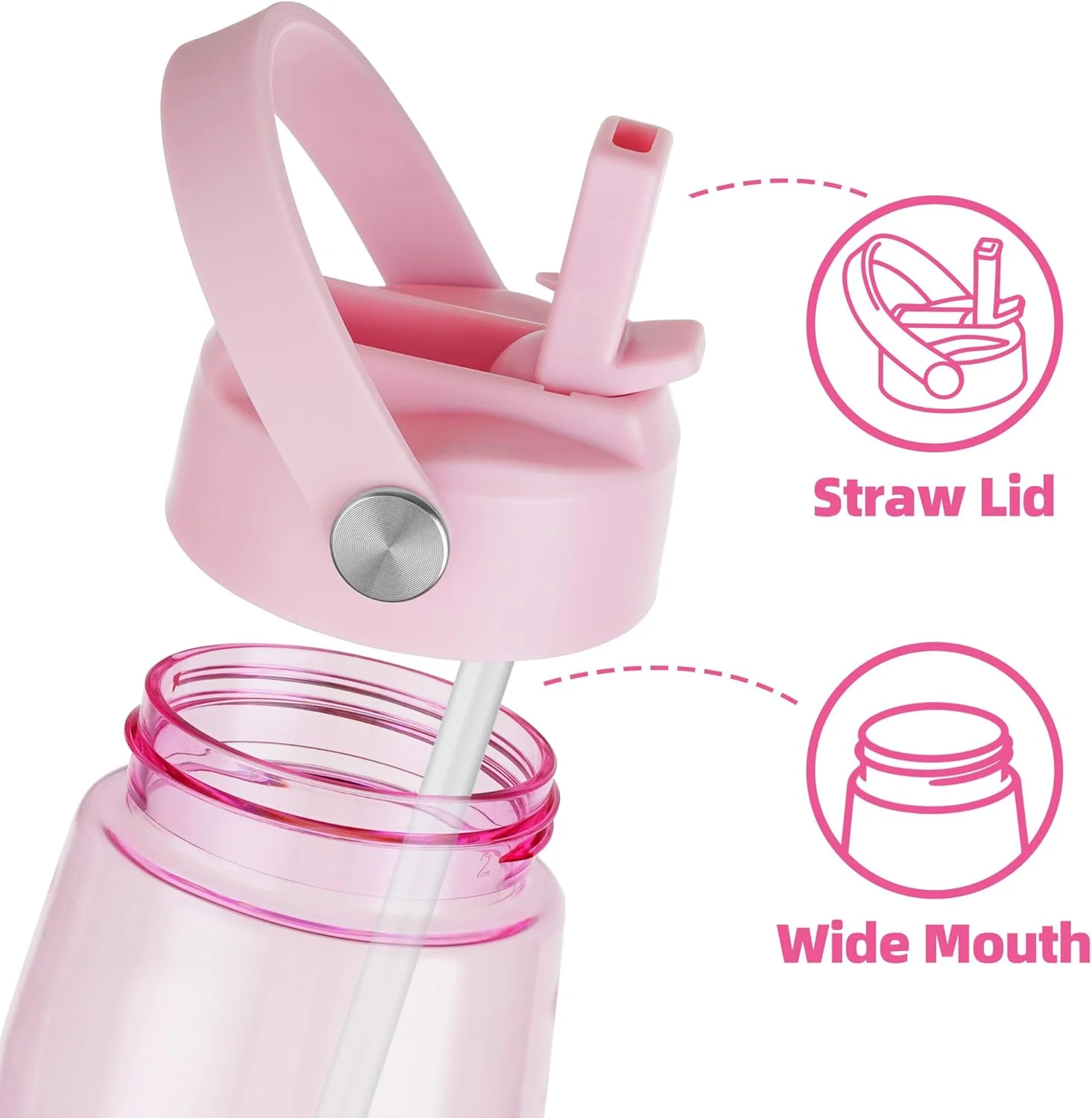 بطری آب اولدلی 1000 میلی لیتری با نی، بطری نوشیدنی شفاف 1 لیتری با دسته، بدون BPA، ضد نشت، قابل استفاده مجدد، بطری ورزشی بزرگ برای باشگاه، مدرسه، دوچرخه سواری (صورتی) بطری آب اولدلی 1000 میلی لیتری با نی، بطری نوشیدنی شفاف 1 لیتری با دسته، بدون BPA، ضد نشت، قابل استفاده مجدد، بطری ورزشی بزرگ برای باشگاه، مدرسه، دوچرخه سواری (صورتی)