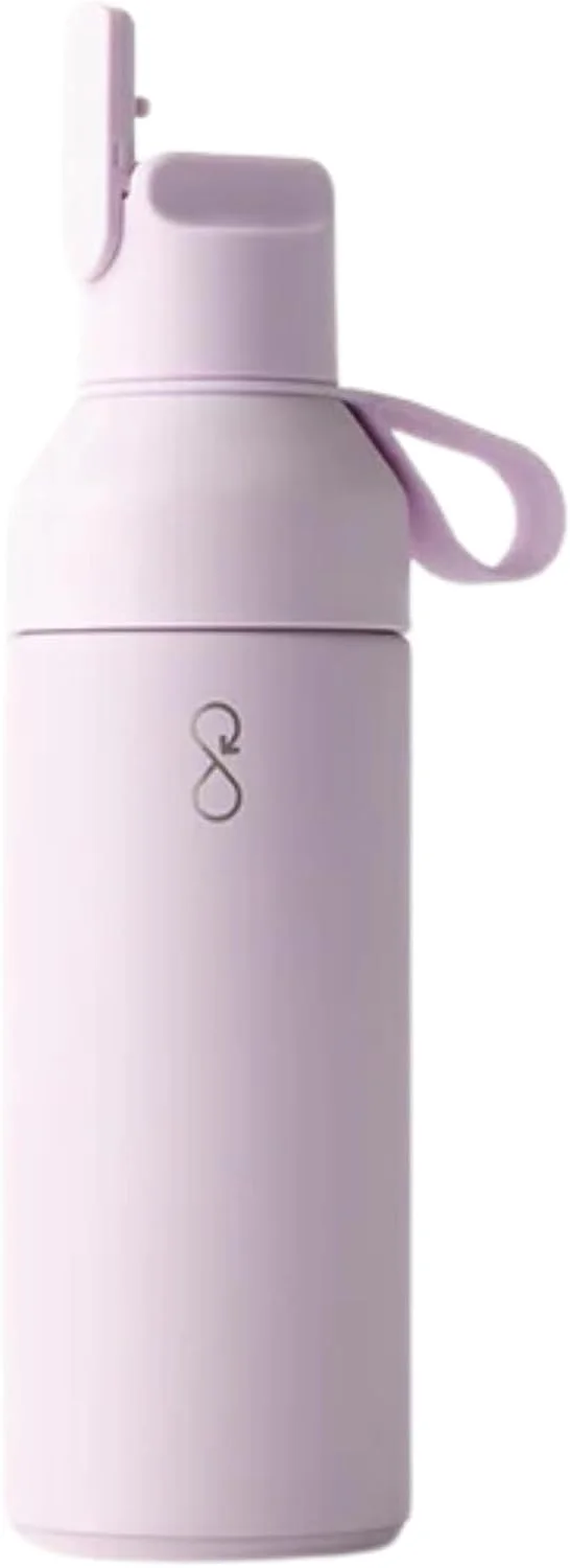 بطری آب اقیانوس گو 500 میلی لیتر | بطری آب استیل ضد زنگ | قابل استفاده مجدد و پایدار | نوشیدنی ها را سرد و گرم نگه می دارد | هدیه سازگار با محیط زیست (مه اسطوخودوس)