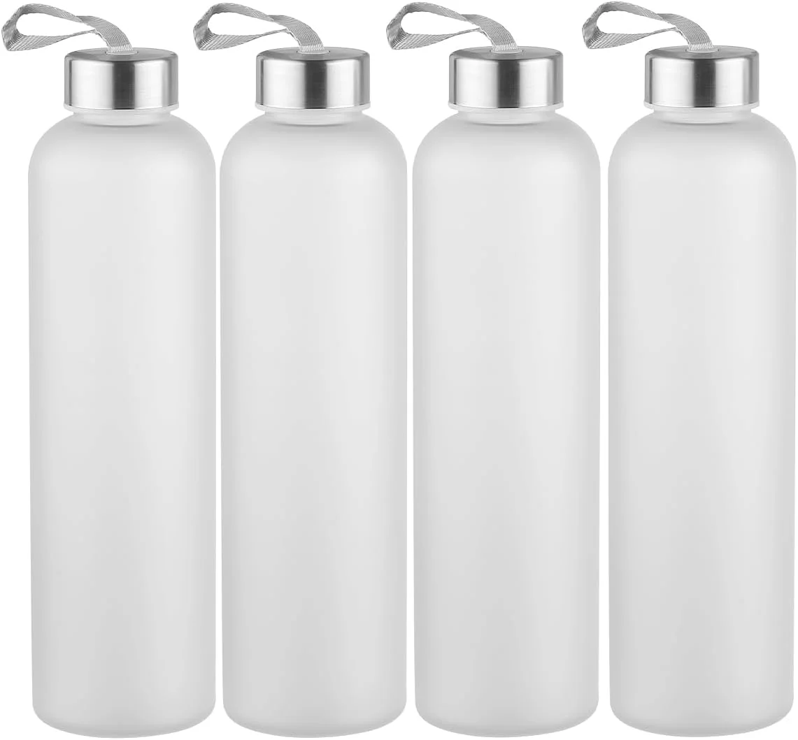 بطری های آب پلاستیکی مات 800 میلی لیتری novelinks، بطری های آب قابل استفاده مجدد با درب های استیل ضد زنگ برای نوشیدنی های مسافرتی سازگار با محیط زیست، بسته 4 عددی