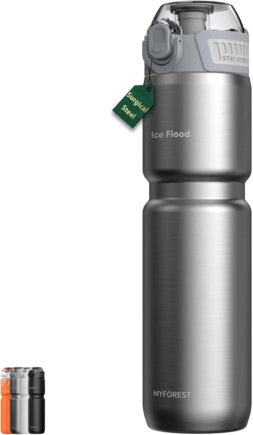 بطری آب عایق دوچرخه MYFOREST، 700 میلی لیتر، فولاد جراحی: بدون طعم پلاستیک، چسبندگی قوی تر برای MTB و Gravel، دو حالته جرعه/نوشیدن، درب ضد گرد و غبار/ضد خش (استیل براق)