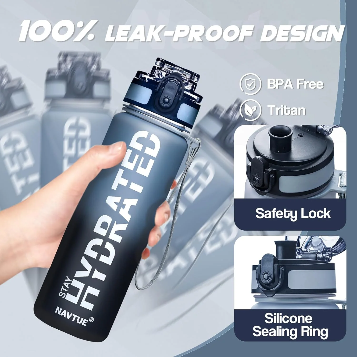 بطری آب ورزشی 470 میلی لیتری با نشانگر زمان و دهانه گشاد، بطری نوشیدنی انگیزشی و ضد نشت، تریتان بدون BPA با بند حمل برای باشگاه، تناسب اندام و فضای باز (نوشیدن مستقیم) بطری آب ورزشی 470 میلی لیتری با نشانگر زمان و دهانه گشاد، بطری نوشیدنی انگیزشی و ضد نشت، تریتان بدون BPA با بند حمل برای باشگاه، تناسب اندام و فضای باز (نوشیدن مستقیم)