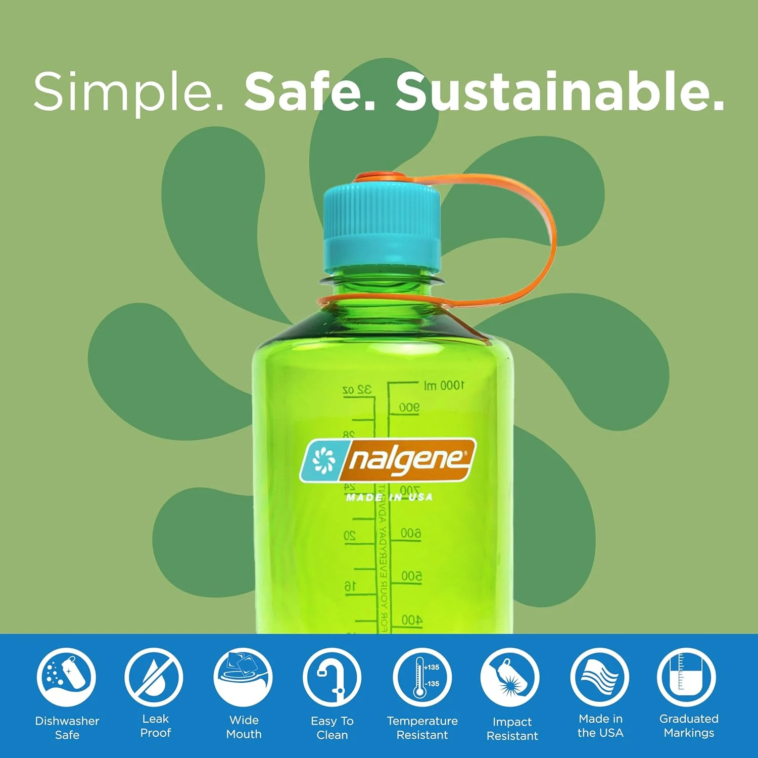 بطری آب نالجن سাস্টین تریتان بدون BPA ساخته شده از مواد مشتق شده از 50٪ ضایعات پلاستیکی، 32 اونس، دهانه باریک بطری آب نالجن سাস্টین تریتان بدون BPA ساخته شده از مواد مشتق شده از 50٪ ضایعات پلاستیکی، 32 اونس، دهانه باریک