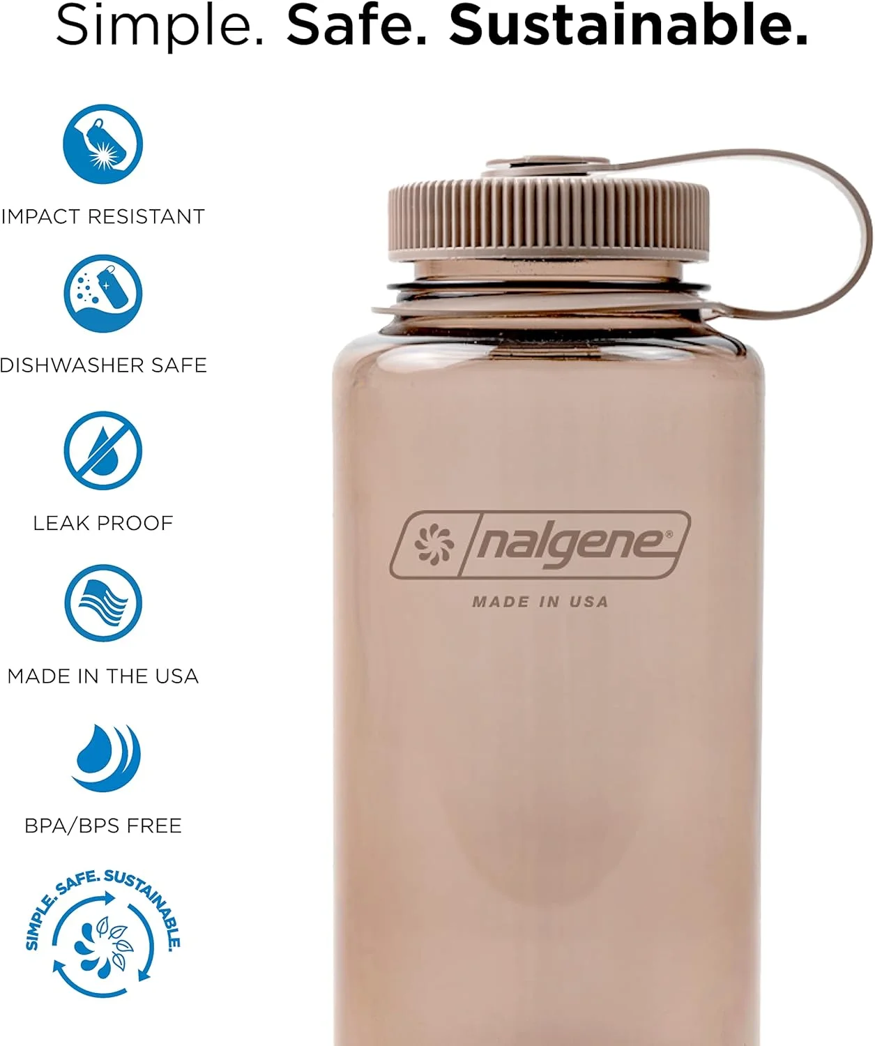 بطری آب Nalgene Sustain Tritan بدون BPA، ساخته شده از مواد مشتق شده از 50٪ ضایعات پلاستیکی (با استفاده از تراز جرم دارای گواهی ISCC)، 32 اونس، دهانه گشاد
