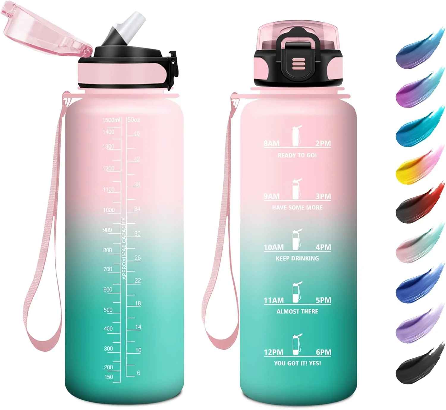 بطری ورزشی 1.5 لیتری، بطری با نی، بطری انگیزشی، بطری با نشانگر زمان، بطری آب ضد آب، بطری آب قابل استفاده مجدد برای کمپینگ، دوچرخه سواری، تناسب اندام، مسافرت، دفتر، پیاده روی، باشگاه