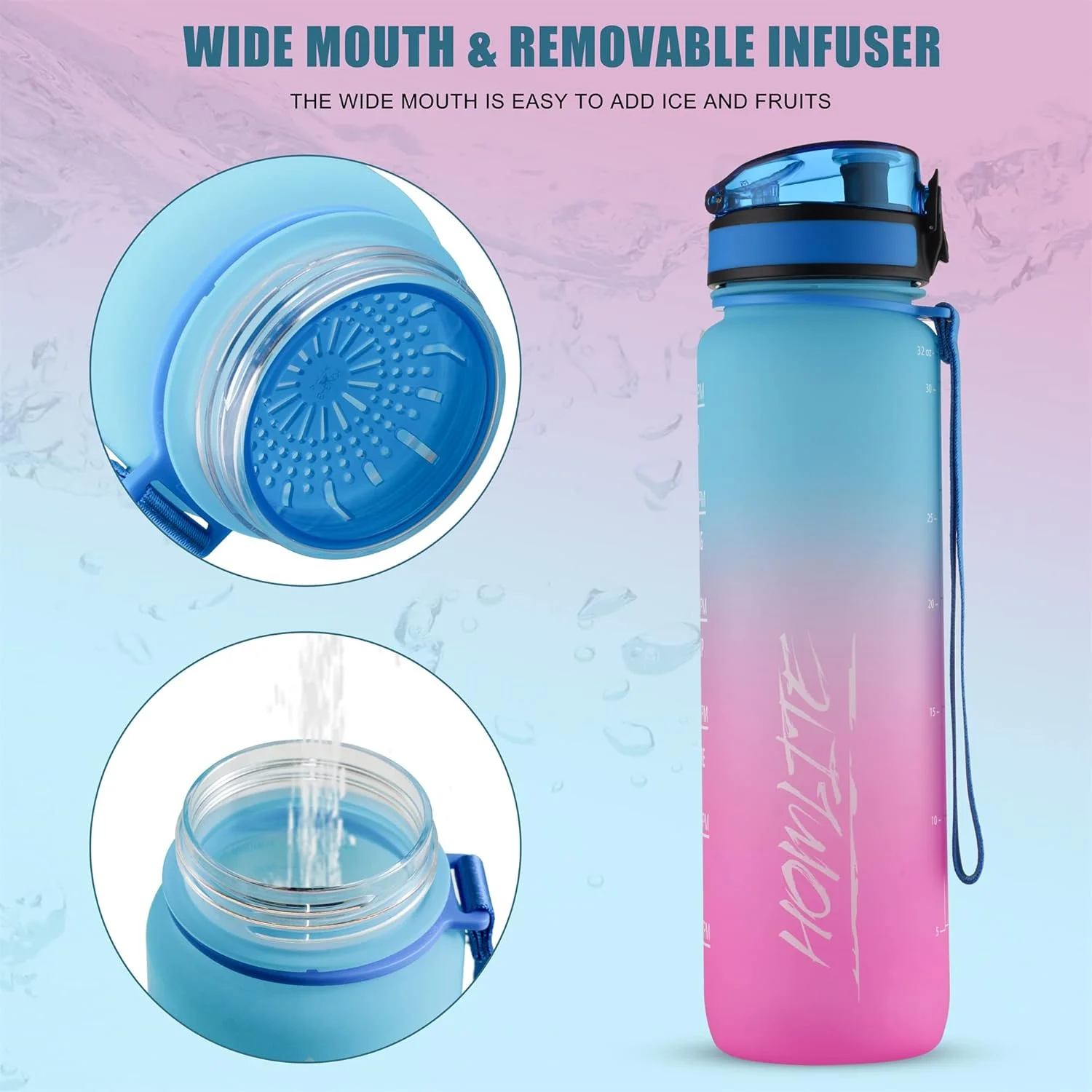بطری آب ورزشی انگیزشی 1 لیتری با نشانگر زمان و برس تمیز کننده نی - باز شدن با یک کلیک، مقاوم در برابر گرد و غبار، بدون BPA، ضد نشت، برای باشگاه، دوچرخه سواری، مدرسه و کار (آبی-صورتی) بطری آب ورزشی انگیزشی 1 لیتری با نشانگر زمان و برس تمیز کننده نی - باز شدن با یک کلیک، مقاوم در برابر گرد و غبار، بدون BPA، ضد نشت، برای باشگاه، دوچرخه سواری، مدرسه و کار (آبی-صورتی)