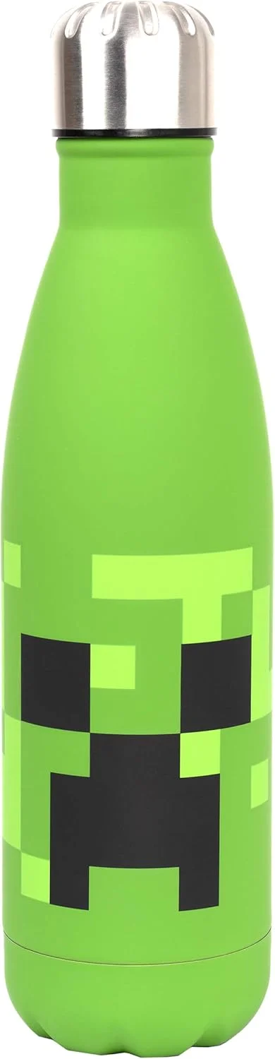 ماینکرافت - قمقمه آب استیل - طرح کریپر سبز - قمقمه آب قابل استفاده مجدد کودکانه - 750 میلی لیتر