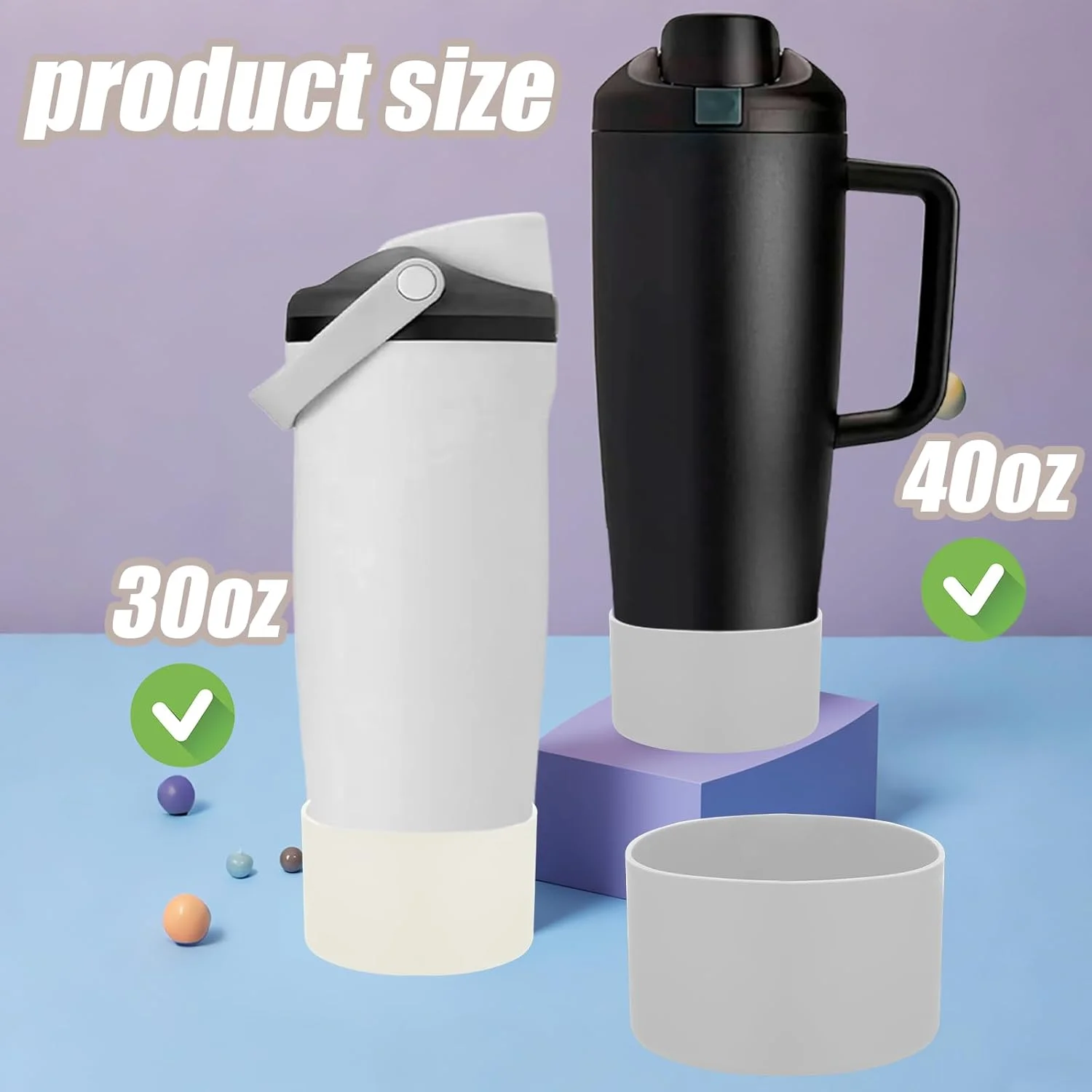 دو عدد محافظ سیلیکونی Mity rain برای بطری و فلاسک های Owala مدل FreeSip Sway با ظرفیت 30 و 40 اونس - لوازم جانبی برای Owala، افزایش ثبات و جلوگیری از خراش (عاجی و خاکستری روشن)