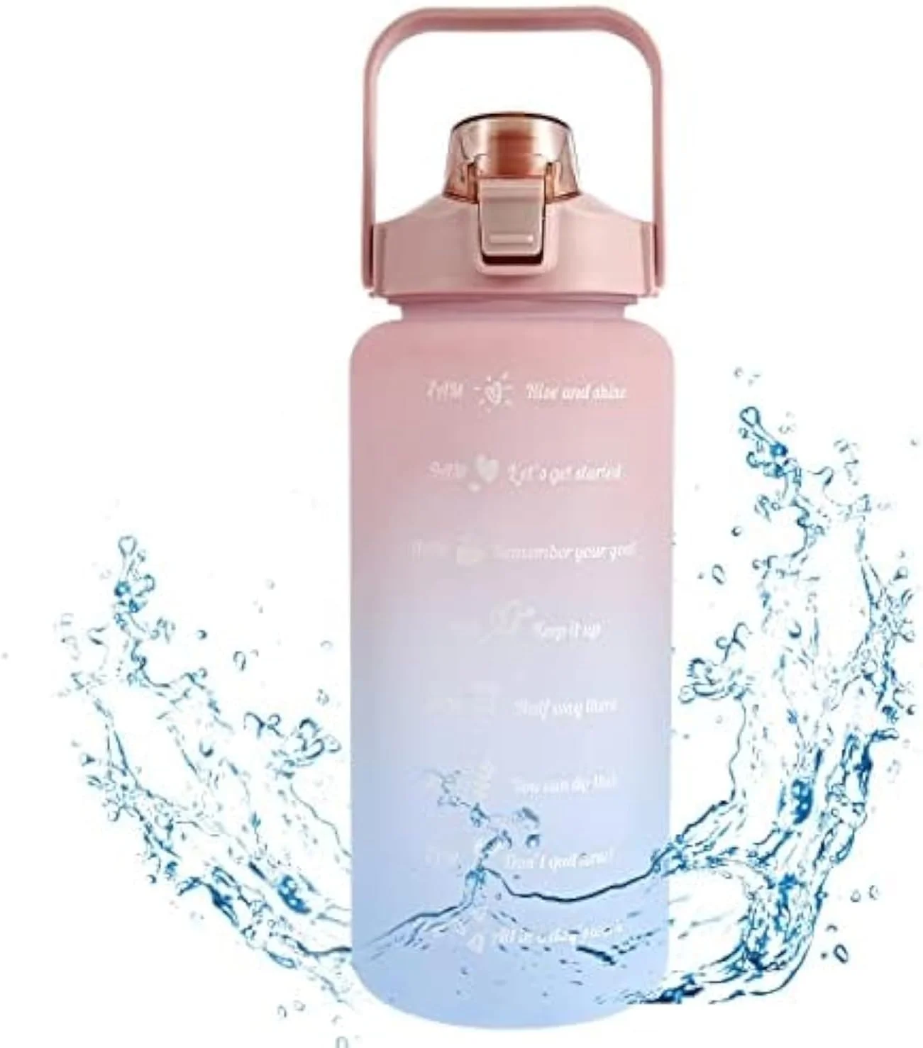 بطری آب 2 لیتری انگیزشی Mnixy با نشانگر زمان و ظرفیت، فاقد BPA، مناسب ورزش و استفاده روزانه، دارای نشانگرهای اندازه گیری شده برای اطمینان از نوشیدن کافی آب (روکش پودری)