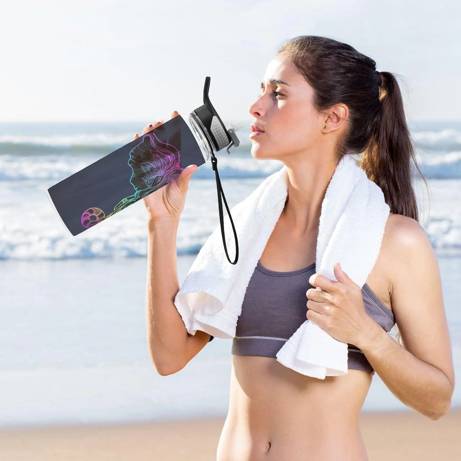 بطری آب ورزشی MNSRUU طرح قبیله ای فیل، بطری نوشیدنی نی دار بزرگ 1000 میلی لیتری بدون BPA، ضد نشت شفاف برای کودکان، پسران، دختران، زنان، مردان، باشگاه، مدرسه