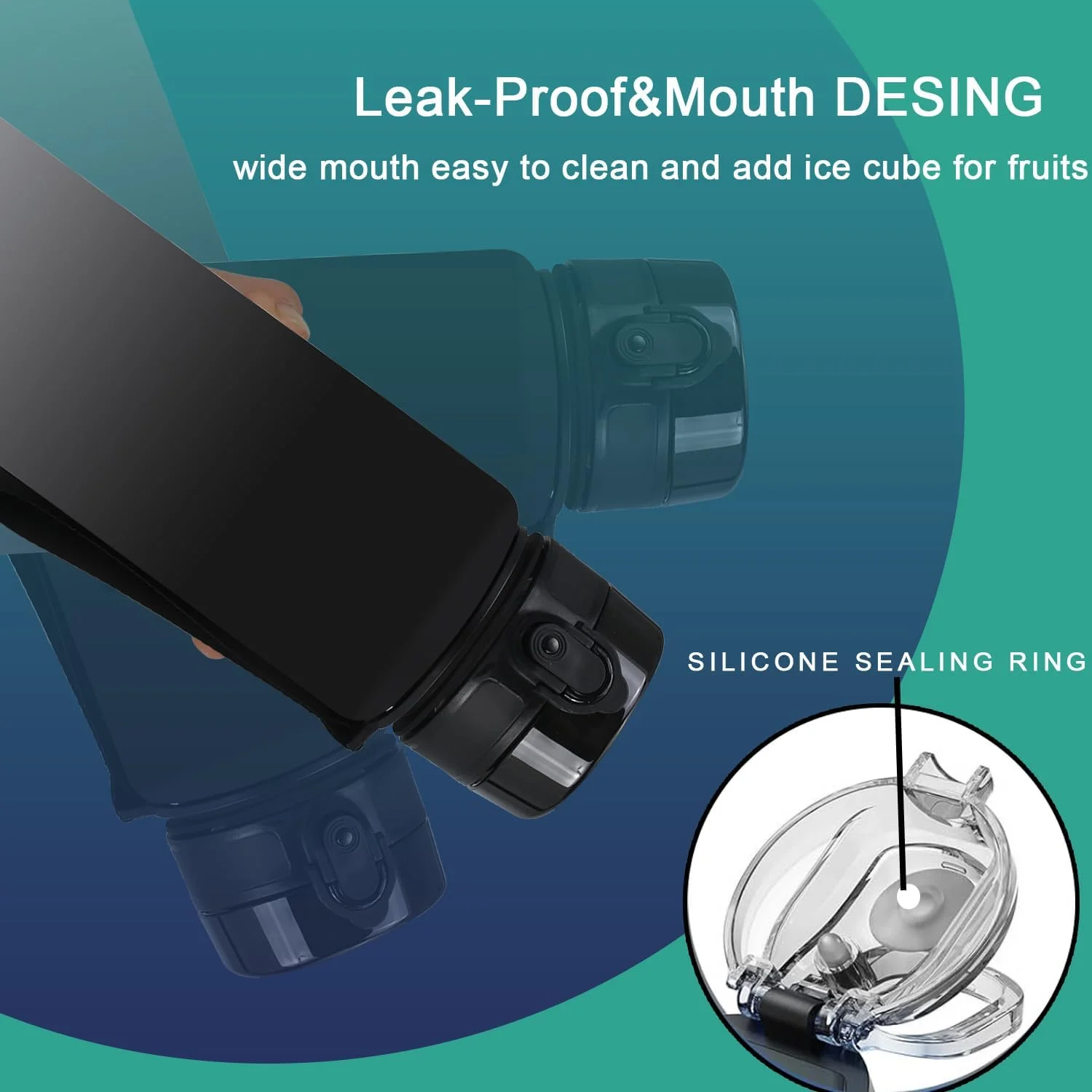 بطری آب میکوِن 1 لیتری با نشانگر زمان - بطری آب انگیزشی برای باشگاه، پیاده روی، تناسب اندام، یوگا (سیاه-سفید)