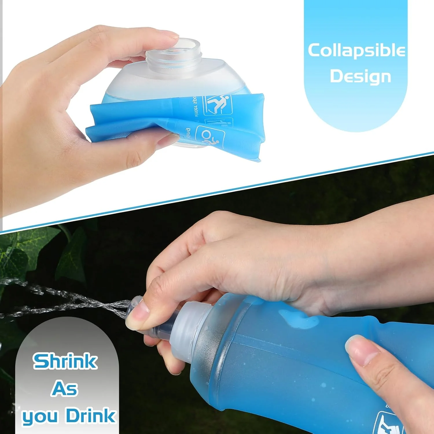 دو عدد قمقمه آب نرم 500 میلی لیتری TPU تاشو برای دویدن، پیاده روی، دوچرخه سواری و کوهنوردی دو عدد قمقمه آب نرم 500 میلی لیتری TPU تاشو برای دویدن، پیاده روی، دوچرخه سواری و کوهنوردی