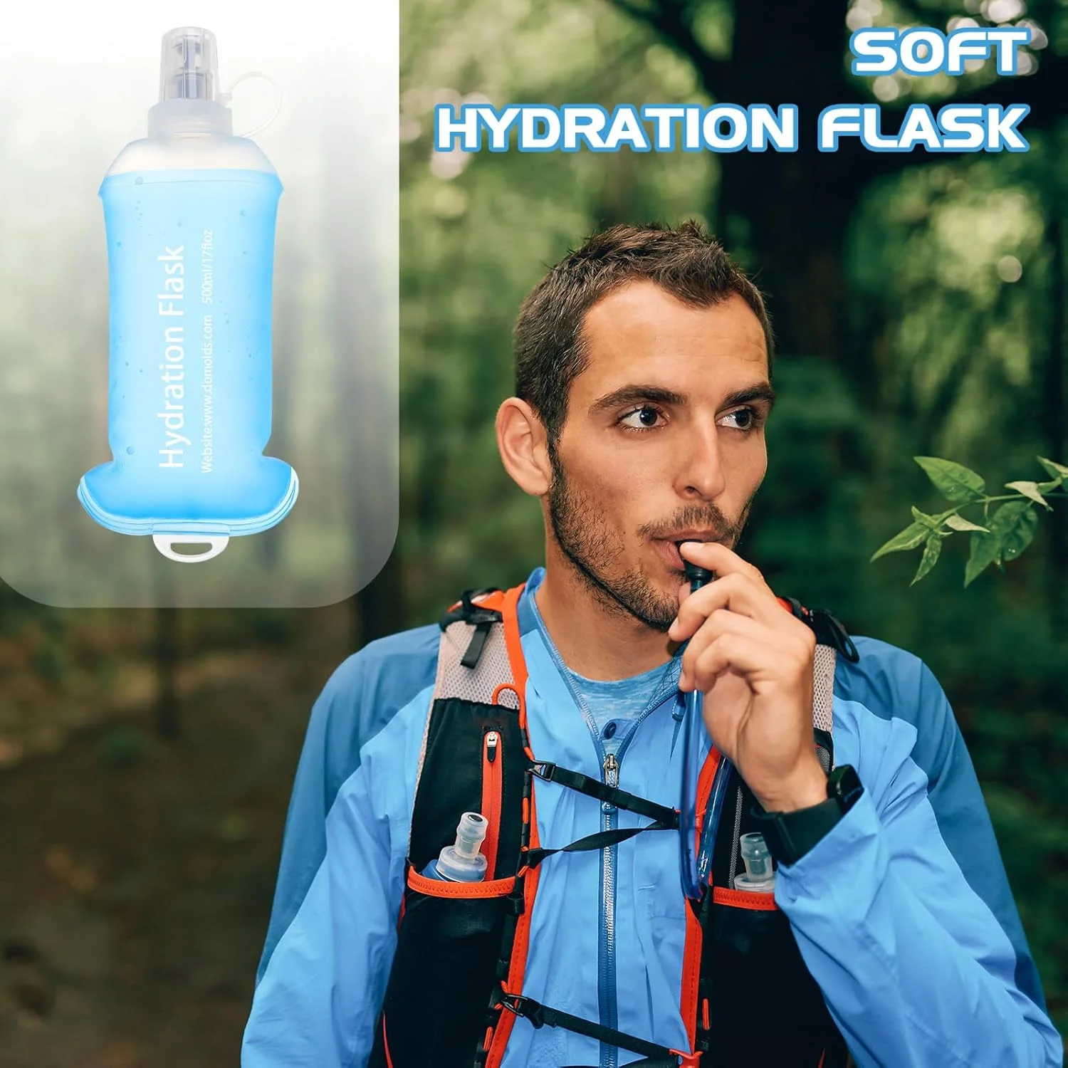 دو عدد قمقمه آب نرم 500 میلی لیتری TPU تاشو برای دویدن، پیاده روی، دوچرخه سواری و کوهنوردی دو عدد قمقمه آب نرم 500 میلی لیتری TPU تاشو برای دویدن، پیاده روی، دوچرخه سواری و کوهنوردی