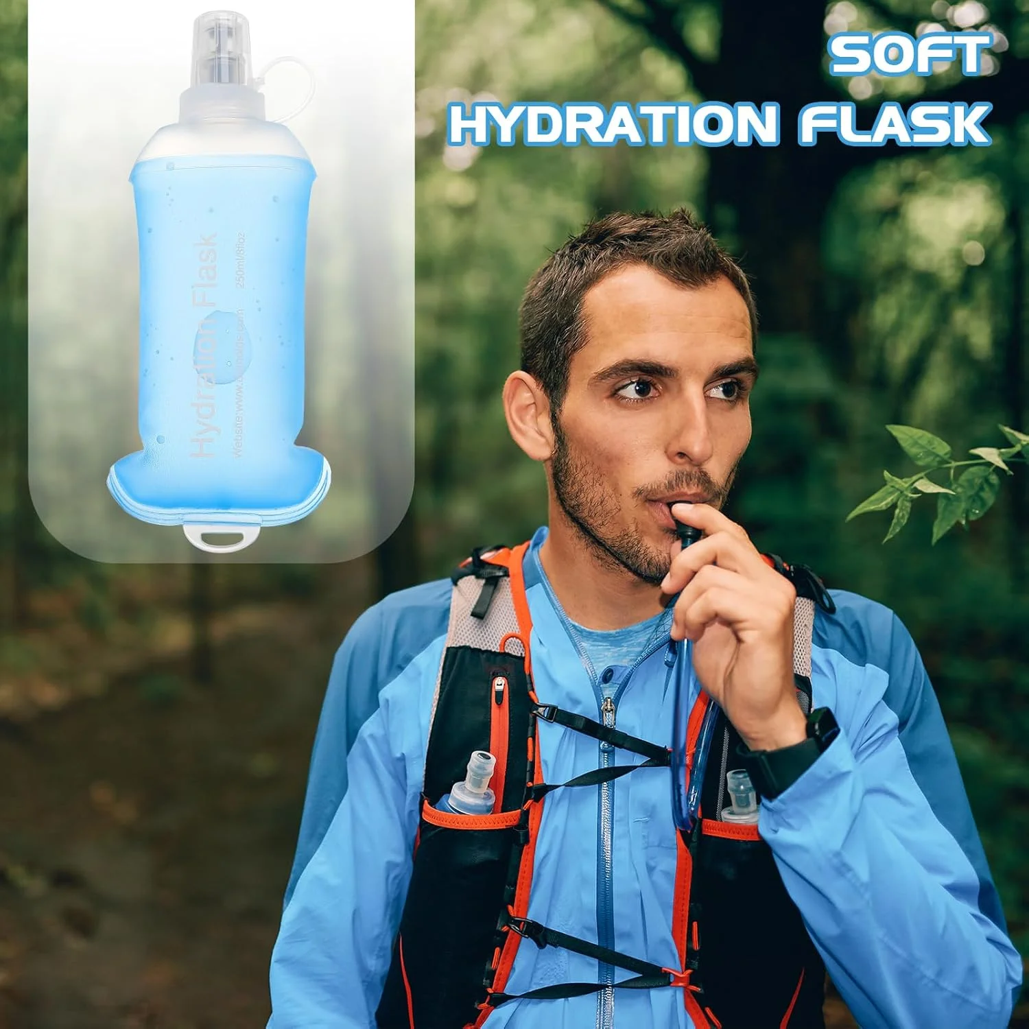 دو عدد قمقمه آب نرم تاشو 250 میلی لیتری TPU، کیسه آب ورزشی برای بسته هیدراتاسیون، پیاده روی، دوچرخه سواری، کوهنوردی دو عدد قمقمه آب نرم تاشو 250 میلی لیتری TPU، کیسه آب ورزشی برای بسته هیدراتاسیون، پیاده روی، دوچرخه سواری، کوهنوردی