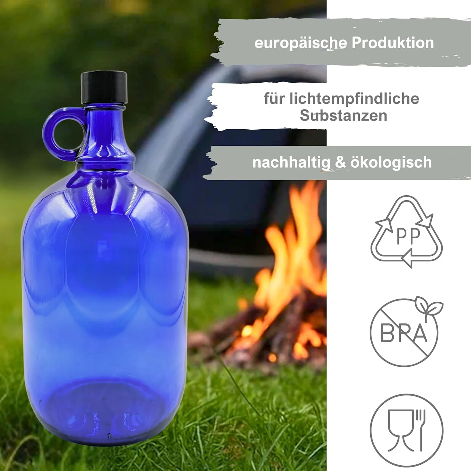 بطری شیشه ای آبی XL میکن، 2 لیتری با درب پیچی مشکی بطری شیشه ای آبی XL میکن، 2 لیتری با درب پیچی مشکی