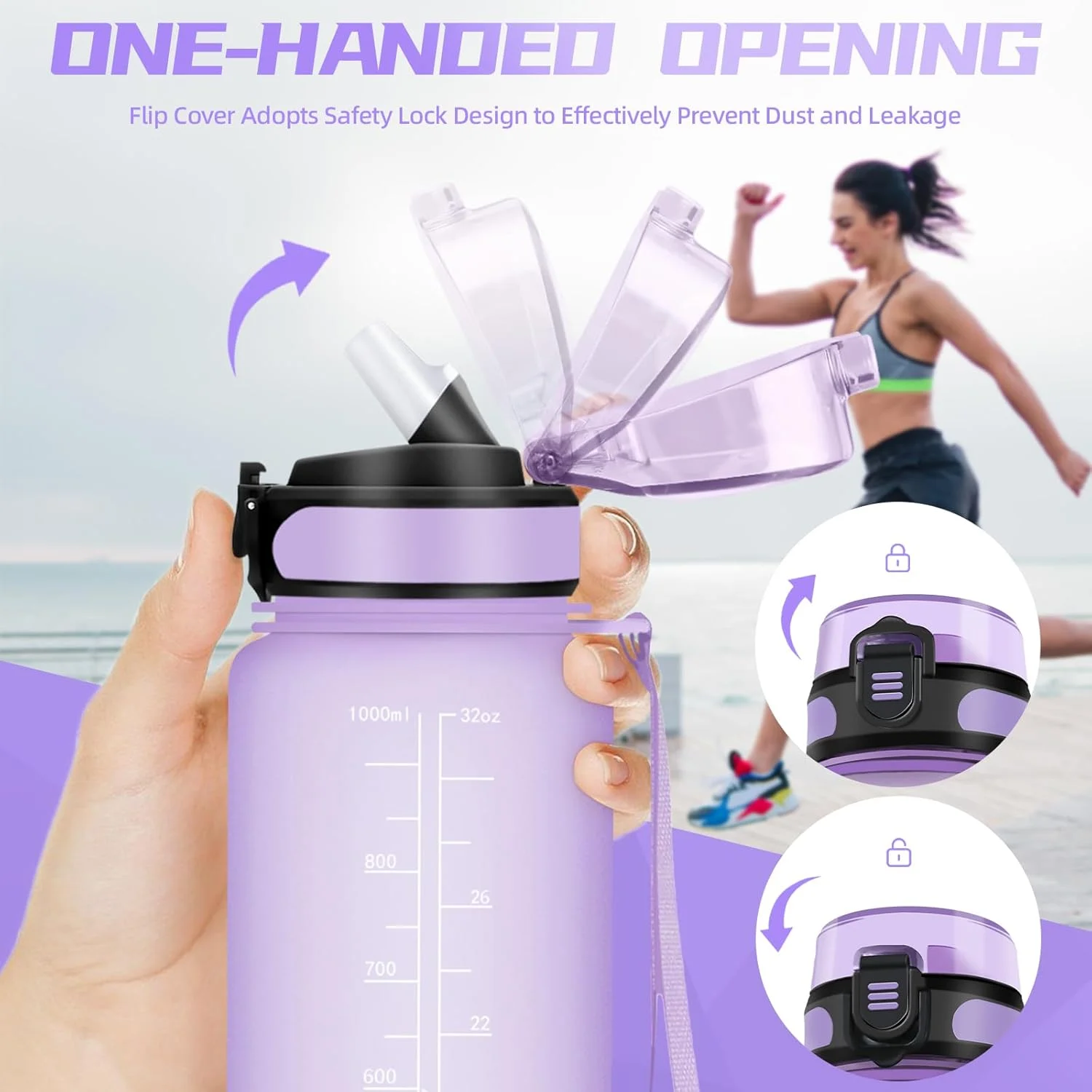 بطری آب 1 لیتری، بطری آب با نی، بطری آب ورزشی با علامت گذاری زمان، بطری نوشیدنی برای نوشیدنی های گازدار، قابل حمل، بطری آب برای تناسب اندام، کمپینگ، پیاده روی، بنفش بطری آب 1 لیتری، بطری آب با نی، بطری آب ورزشی با علامت گذاری زمان، بطری نوشیدنی برای نوشیدنی های گازدار، قابل حمل، بطری آب برای تناسب اندام، کمپینگ، پیاده روی، بنفش