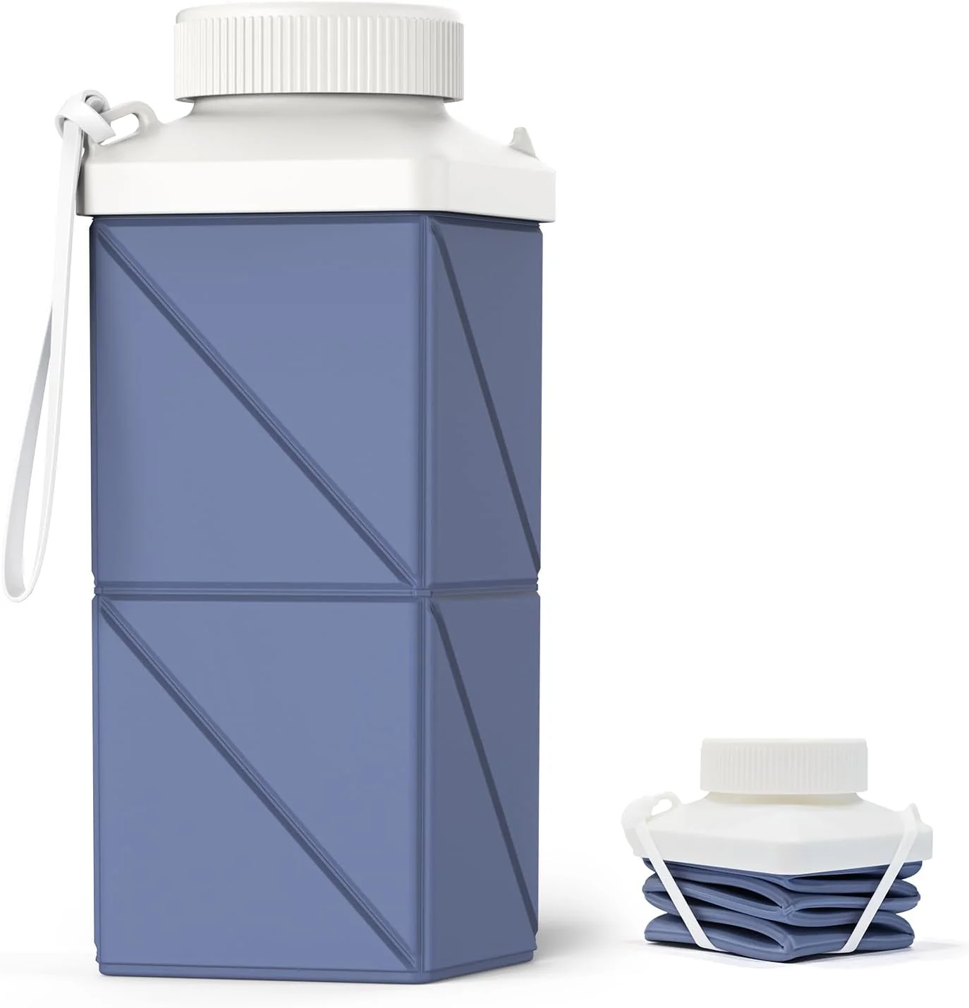 بطری آب تاشو 520 میلی لیتری، نسل دوم، ضد نشت، سیلیکونی بدون BPA، بطری آب مسافرتی، سبک وزن، قابل استفاده مجدد، قابل حمل برای سفر، دوچرخه سواری، ورزشگاه، آبی تیره