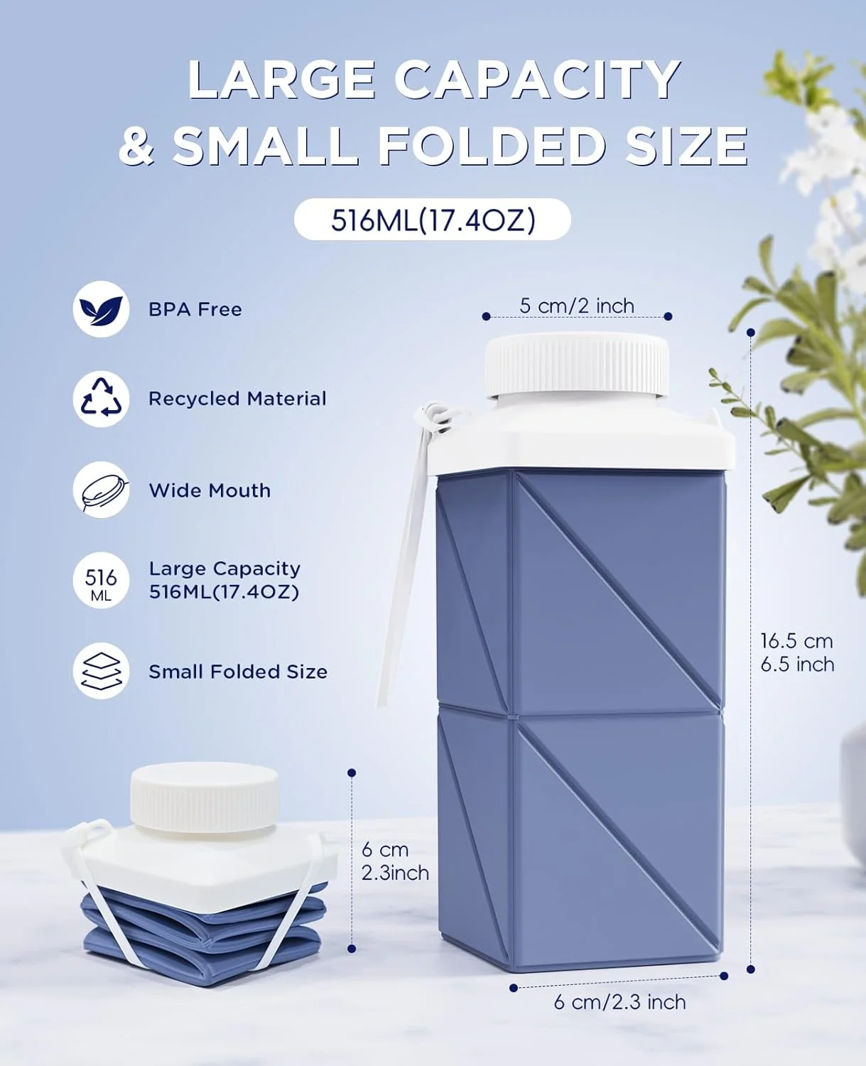 بطری آب تاشو 520 میلی لیتری، نسل دوم، ضد نشت، سیلیکونی بدون BPA، بطری آب مسافرتی، سبک وزن، قابل استفاده مجدد، قابل حمل برای سفر، دوچرخه سواری، ورزشگاه، آبی تیره بطری آب تاشو 520 میلی لیتری، نسل دوم، ضد نشت، سیلیکونی بدون BPA، بطری آب مسافرتی، سبک وزن، قابل استفاده مجدد، قابل حمل برای سفر، دوچرخه سواری، ورزشگاه، آبی تیره