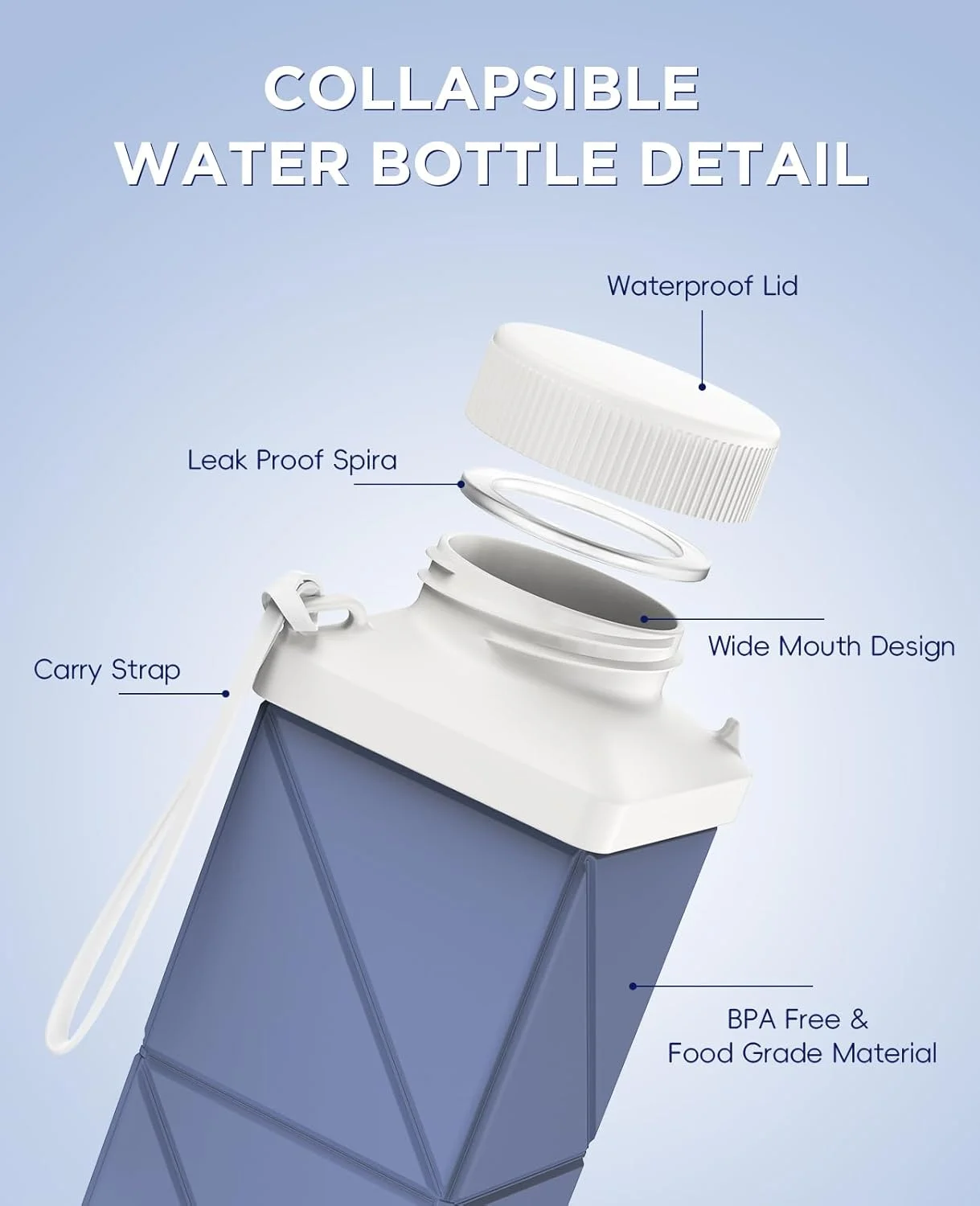 بطری آب تاشو 520 میلی لیتری، نسل دوم، ضد نشت، سیلیکونی بدون BPA، بطری آب مسافرتی، سبک وزن، قابل استفاده مجدد، قابل حمل برای سفر، دوچرخه سواری، ورزشگاه، آبی تیره بطری آب تاشو 520 میلی لیتری، نسل دوم، ضد نشت، سیلیکونی بدون BPA، بطری آب مسافرتی، سبک وزن، قابل استفاده مجدد، قابل حمل برای سفر، دوچرخه سواری، ورزشگاه، آبی تیره