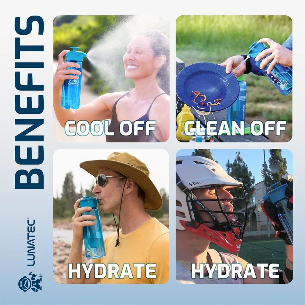 بطری آب اسپری دار Lunatec، یک افشانه شخصی تحت فشار، دوش کمپینگ و بطری آب ورزشی در یک بطری بدون BPA با کاربری آسان.