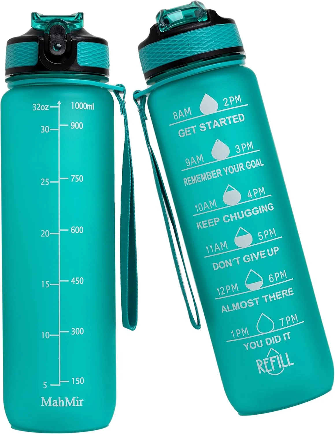 بطری آب یک لیتری MahMir با نشانگر زمان و نی، جنس تریتان بدون BPA، مناسب باشگاه و ورزش (سبز نعنایی)