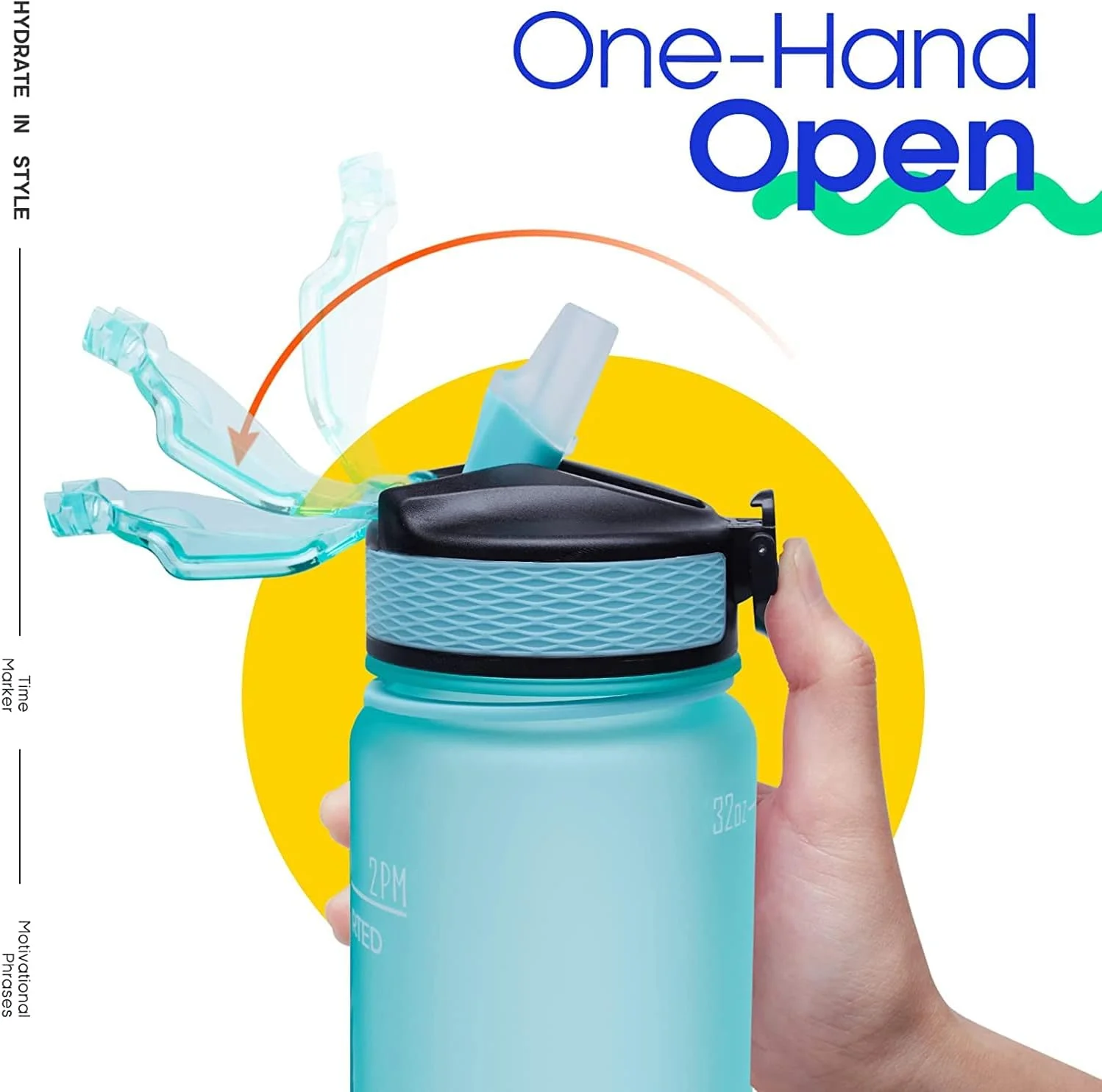 بطری آب یک لیتری MahMir با نشانگر زمان و نی، جنس تریتان بدون BPA، مناسب باشگاه و ورزش (سبز نعنایی) بطری آب یک لیتری MahMir با نشانگر زمان و نی، جنس تریتان بدون BPA، مناسب باشگاه و ورزش (سبز نعنایی)