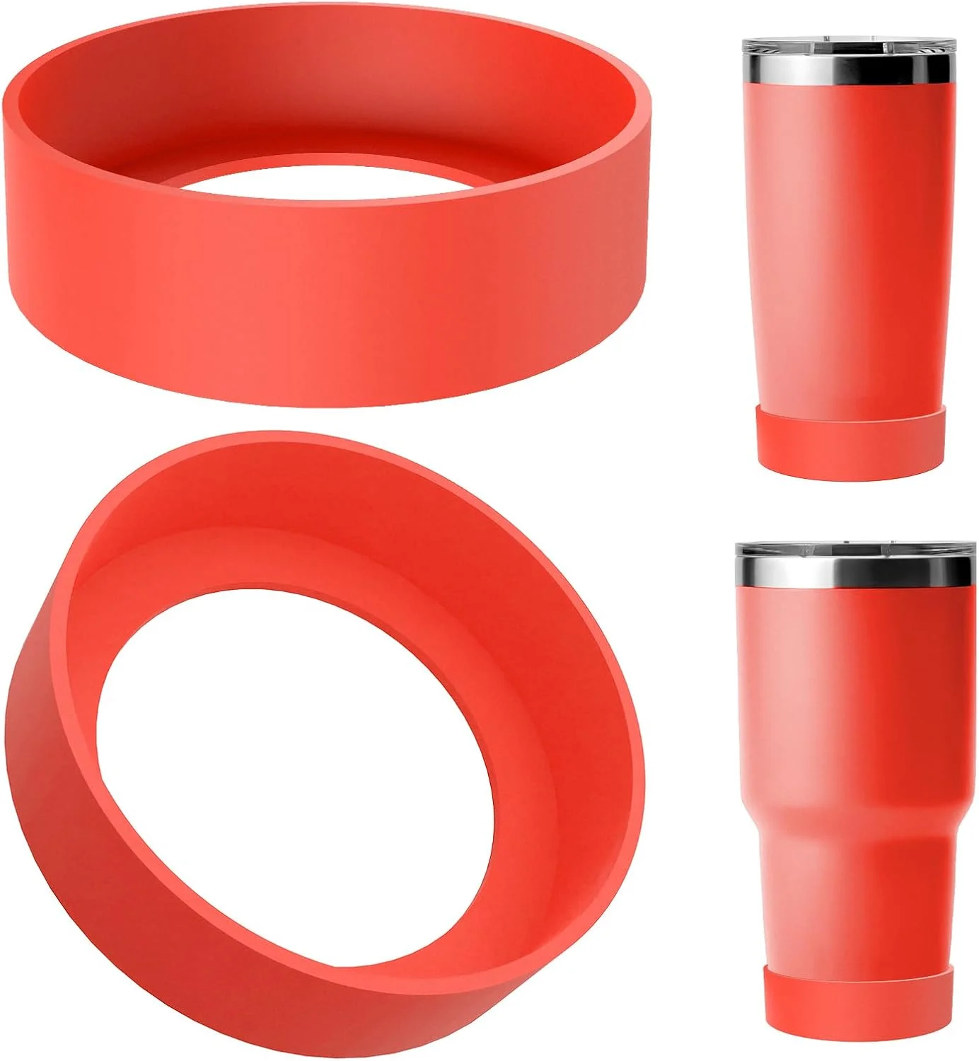 محافظ سیلیکونی زیر بطری آب Linkidea سازگار با لیوان های یتی رامبلر 20oz/30oz، ماگ سفری 20oz/30oz، نی دار 26oz (قرمز / بسته 2 عددی)