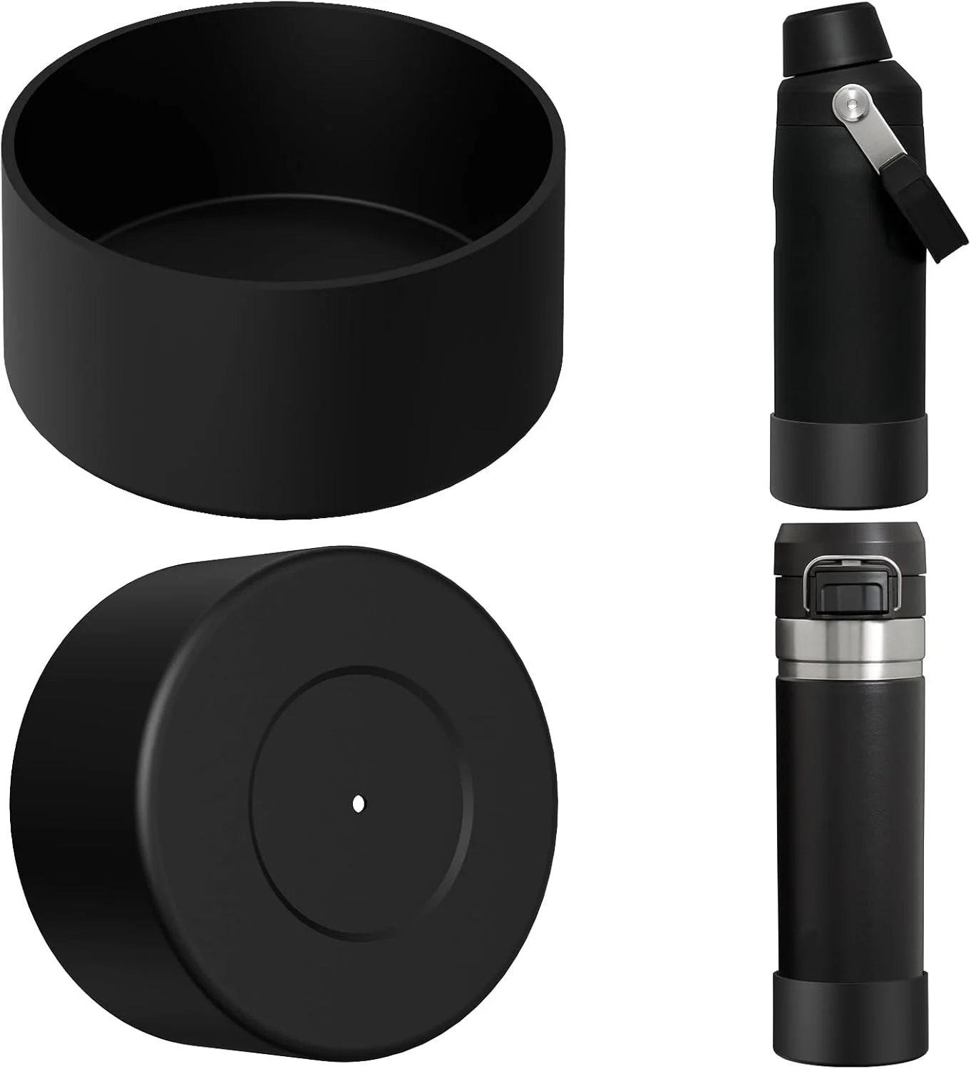 محافظ زیر بطری آب Linkidea، بسته 2 عددی، سازگار با Stanley Quick Flip GO 24oz و IceFlow Fast Flow 16oz، محافظ سپر زیرین سیلیکونی بطری آب (مشکی)