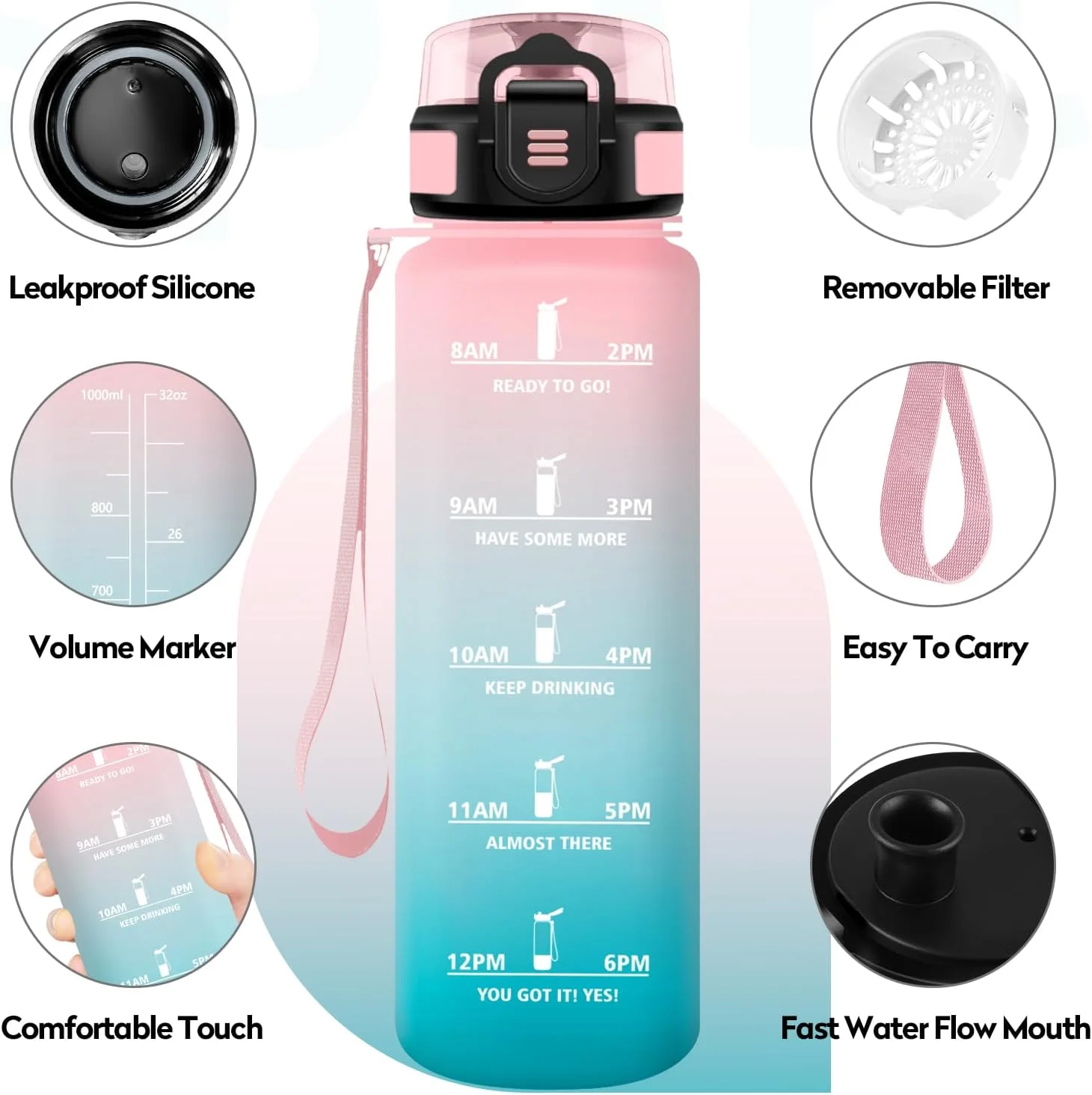 بطری آب ورزشی 1 لیتری با فیلتر، ضد نشت و قابل استفاده مجدد، بطری آب انگیزشی با نشانگر زمان، تمیز کردن آسان، بطری برای مسافرت، پیاده روی، دوچرخه سواری، تناسب اندام، سفر بطری آب ورزشی 1 لیتری با فیلتر، ضد نشت و قابل استفاده مجدد، بطری آب انگیزشی با نشانگر زمان، تمیز کردن آسان، بطری برای مسافرت، پیاده روی، دوچرخه سواری، تناسب اندام، سفر
