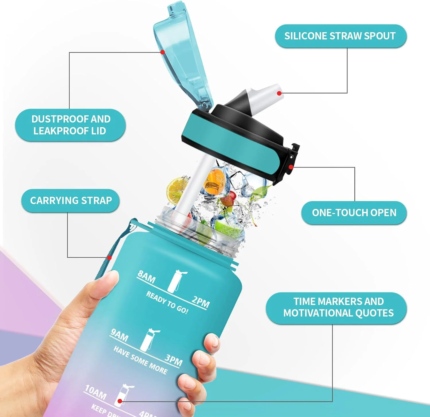 بطری آب ورزشی، 1.5 لیتر، ضد نشت، مناسب برای نوشیدنی های گازدار، بطری آب با علامت گذاری زمان، بطری آب با نی، بطری ورزشی برای فضای باز، باشگاه، کمپینگ، دوچرخه بطری آب ورزشی، 1.5 لیتر، ضد نشت، مناسب برای نوشیدنی های گازدار، بطری آب با علامت گذاری زمان، بطری آب با نی، بطری ورزشی برای فضای باز، باشگاه، کمپینگ، دوچرخه