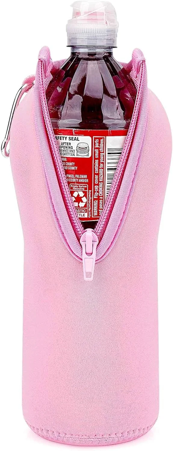 محافظ بطری آب ورزشی Linkidea سازگار با بطری های آب 700 میلی لیتری، نگهدارنده عایق دار مخملی نئوپرن با زیپ و قفل، صورتی