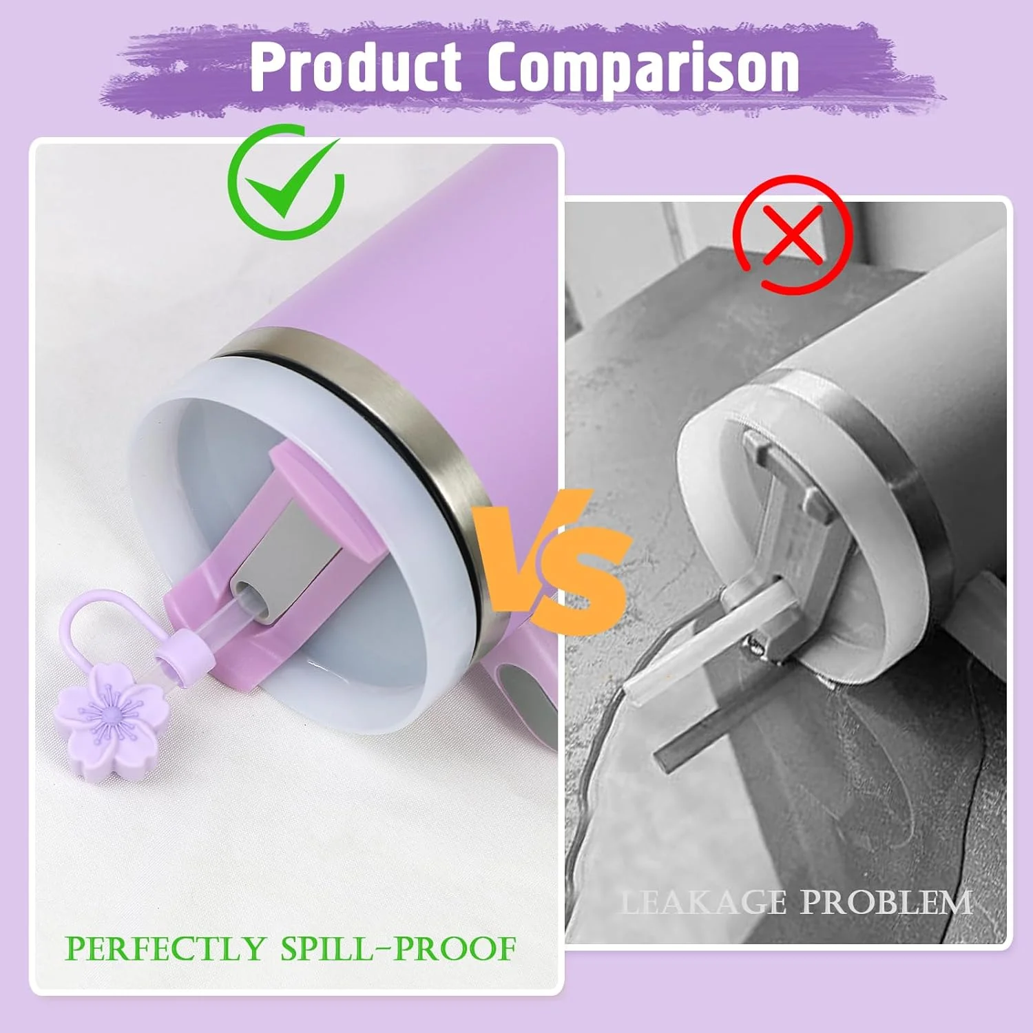 ست لوازم جانبی لیوان استنلی LACGO، شامل 6 قطعه: محافظ سیلیکونی زیر لیوان، بند بافتنی بوهو، درپوش نی، آویزهای تزئینی برای لیوان های 30/40oz (بنفش)