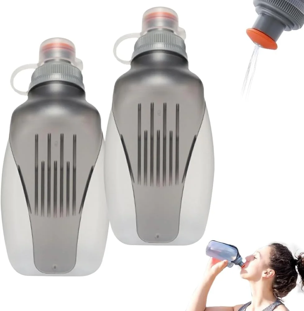 بطری آب ورزشی، بسته 2 عددی، 250 میلی لیتر، بطری های آب بدون BPA با گیره آویز، بطری نوشیدنی شفاف، مناسب برای دویدن، پیاده روی و دوچرخه سواری