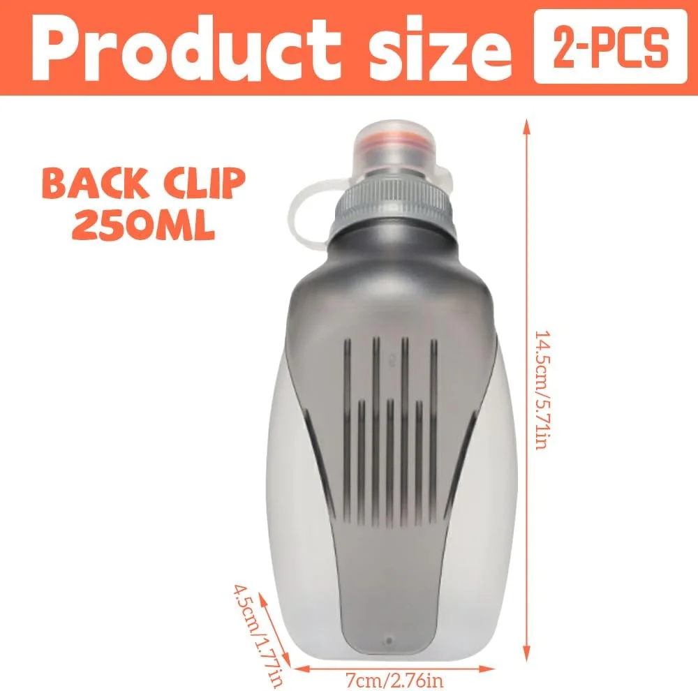 بطری آب ورزشی، بسته 2 عددی، 250 میلی لیتر، بطری های آب بدون BPA با گیره آویز، بطری نوشیدنی شفاف، مناسب برای دویدن، پیاده روی و دوچرخه سواری