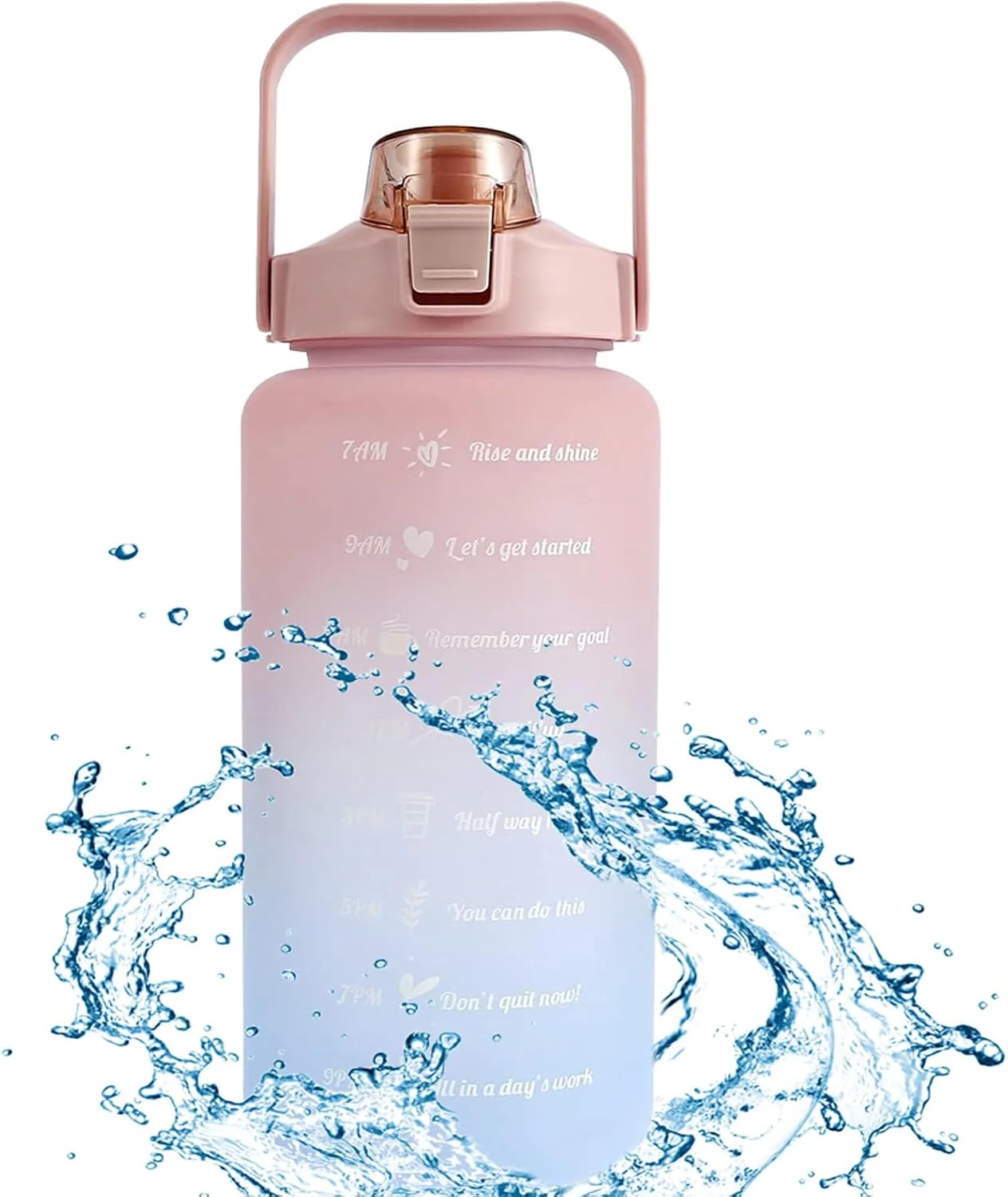 بطری آب 2 لیتری ضد نشت، بطری آب انگیزشی با نشانگر زمان، فاقد BPA، قمقمه بزرگ برای هیدراتاسیون روزانه، تناسب اندام، بطری ورزشی (صورتی)