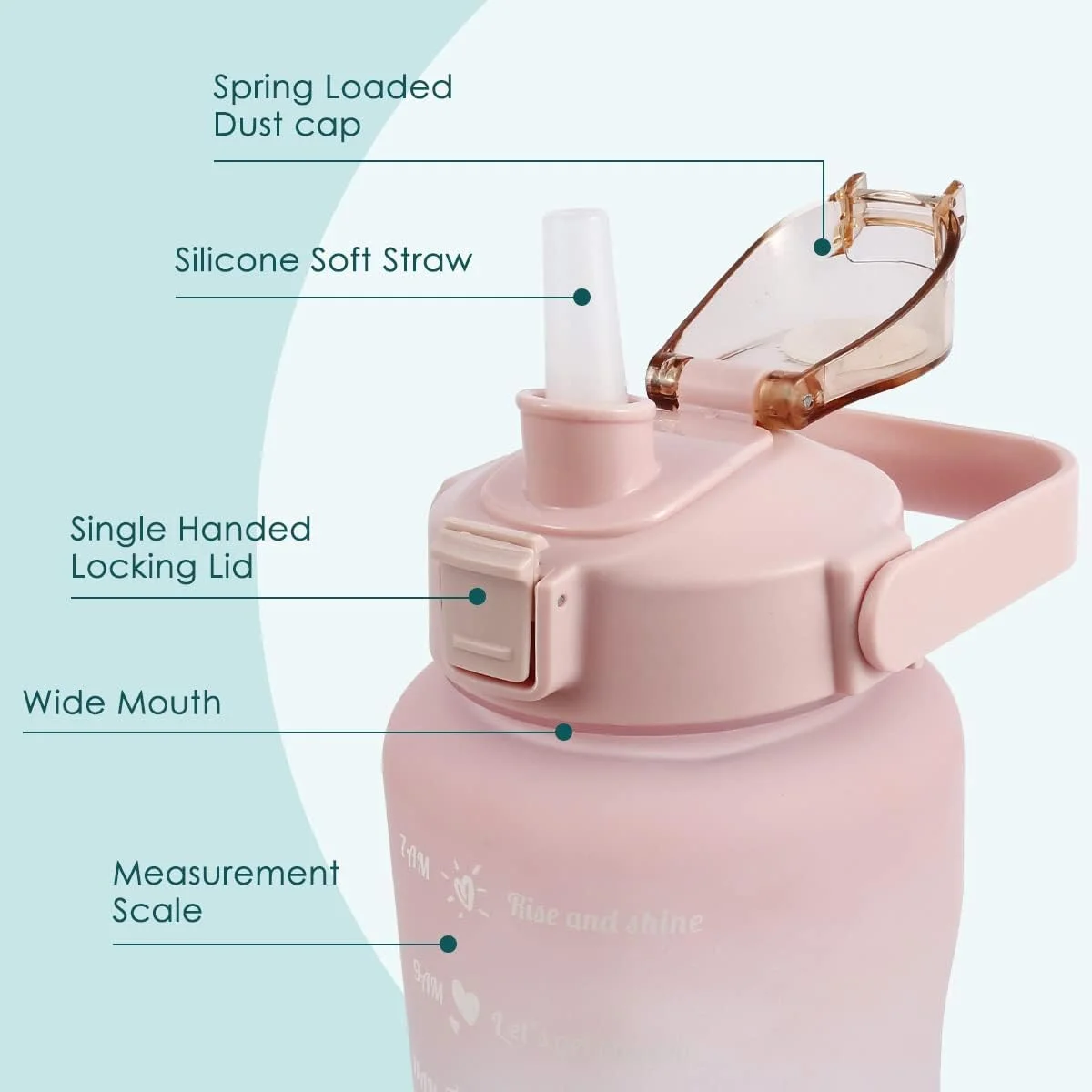 بطری آب 2 لیتری ضد نشت، بطری آب انگیزشی با نشانگر زمان، فاقد BPA، قمقمه بزرگ برای هیدراتاسیون روزانه، تناسب اندام، بطری ورزشی (صورتی)