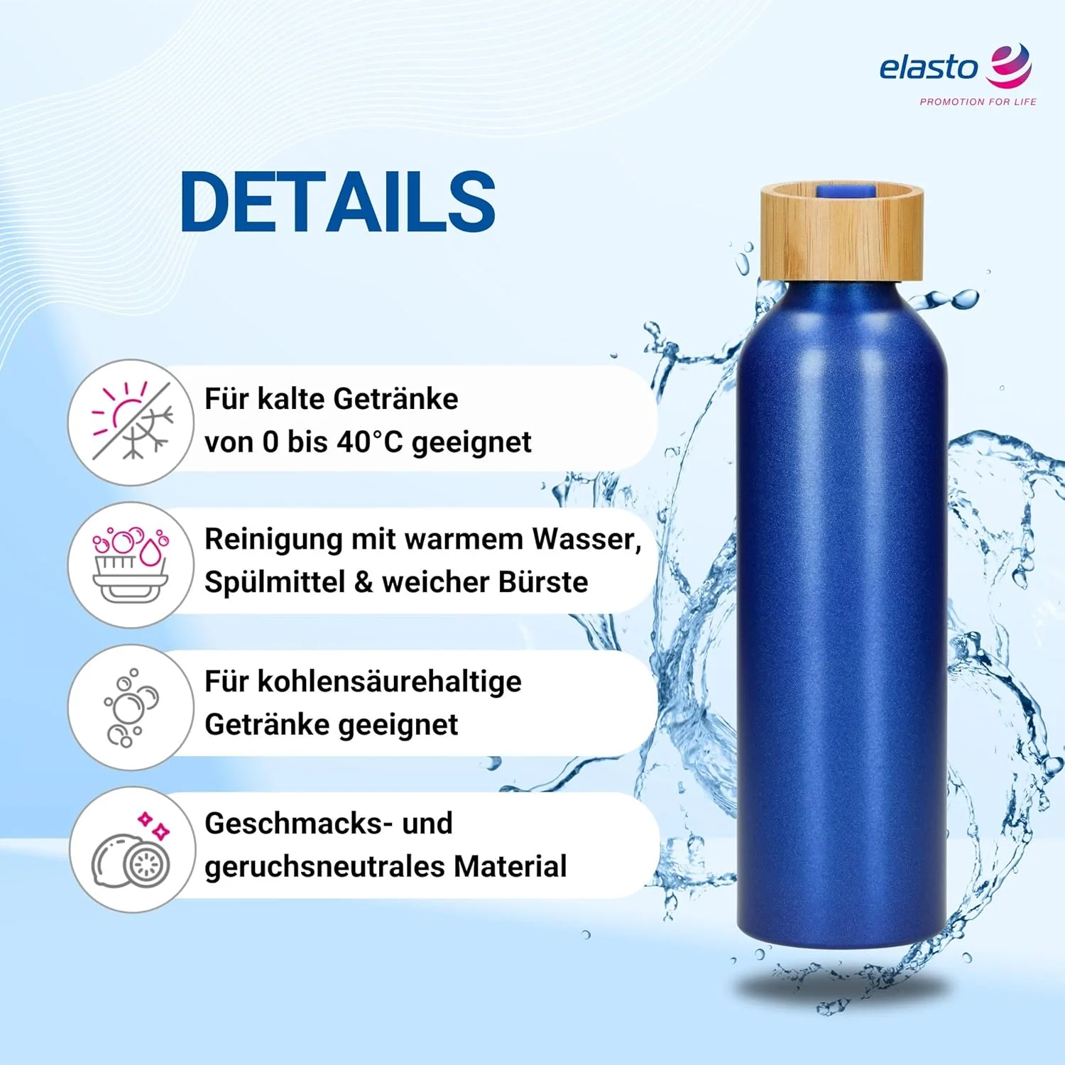 بطری نوشیدنی ضد نشت، 600 میلی لیتر، بطری آب فوق سبک برای نوشیدنی های گازدار، بدون BPA و مقاوم در برابر شکستن، بطری ورزشی با بند سیلیکونی برای کودکان و بزرگسالان، رنگ: آبی/طبیعی