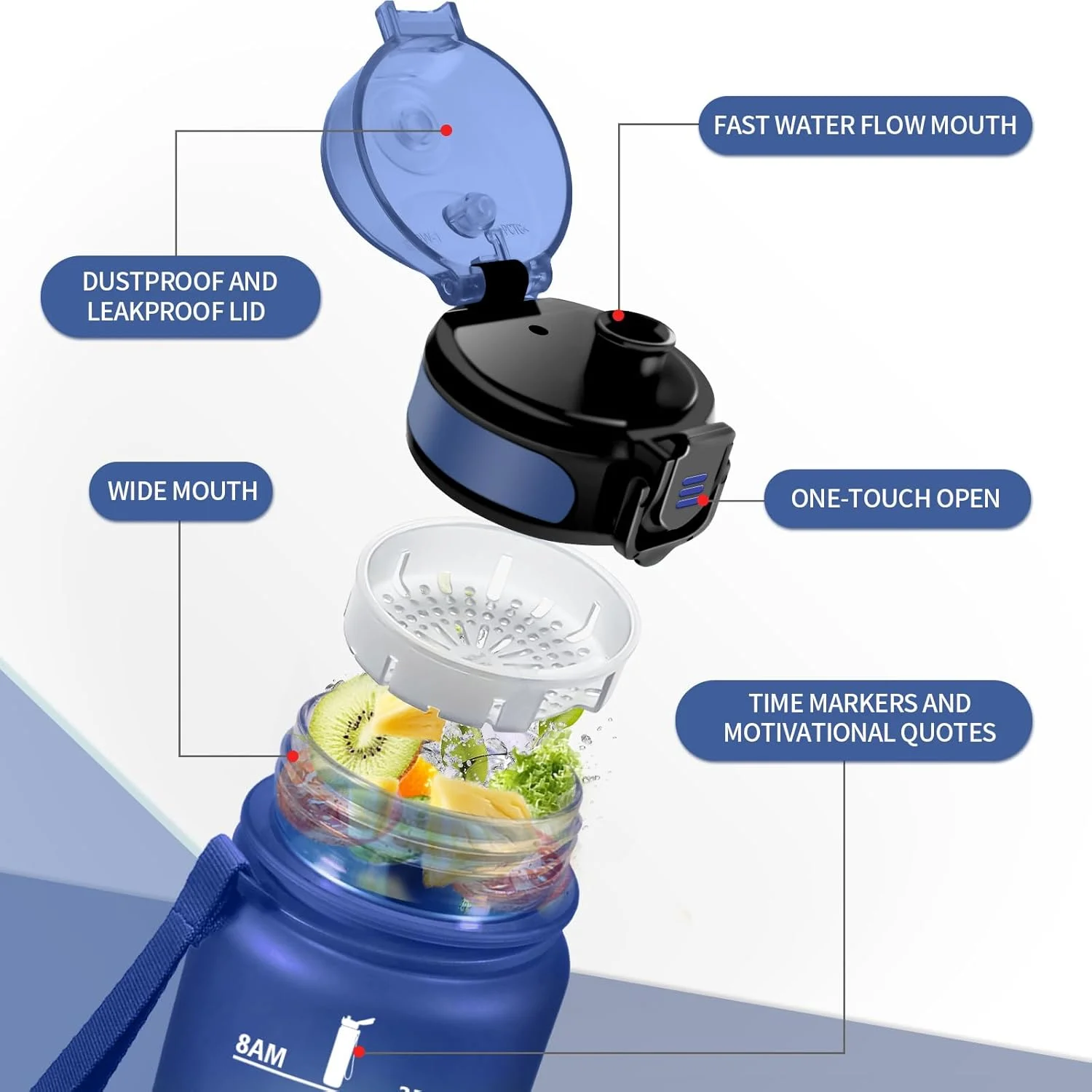 بطری آب ورزشی، 1 لیتری، بطری آب ضد نشت با فیلتر، بطری آب ورزشی با علامت گذاری زمان، مناسب برای نوشیدنی های گازدار، بطری ورزشی برای باشگاه، مدرسه، بزرگسالان، فضای باز، کمپینگ، یوگا بطری آب ورزشی، 1 لیتری، بطری آب ضد نشت با فیلتر، بطری آب ورزشی با علامت گذاری زمان، مناسب برای نوشیدنی های گازدار، بطری ورزشی برای باشگاه، مدرسه، بزرگسالان، فضای باز، کمپینگ، یوگا